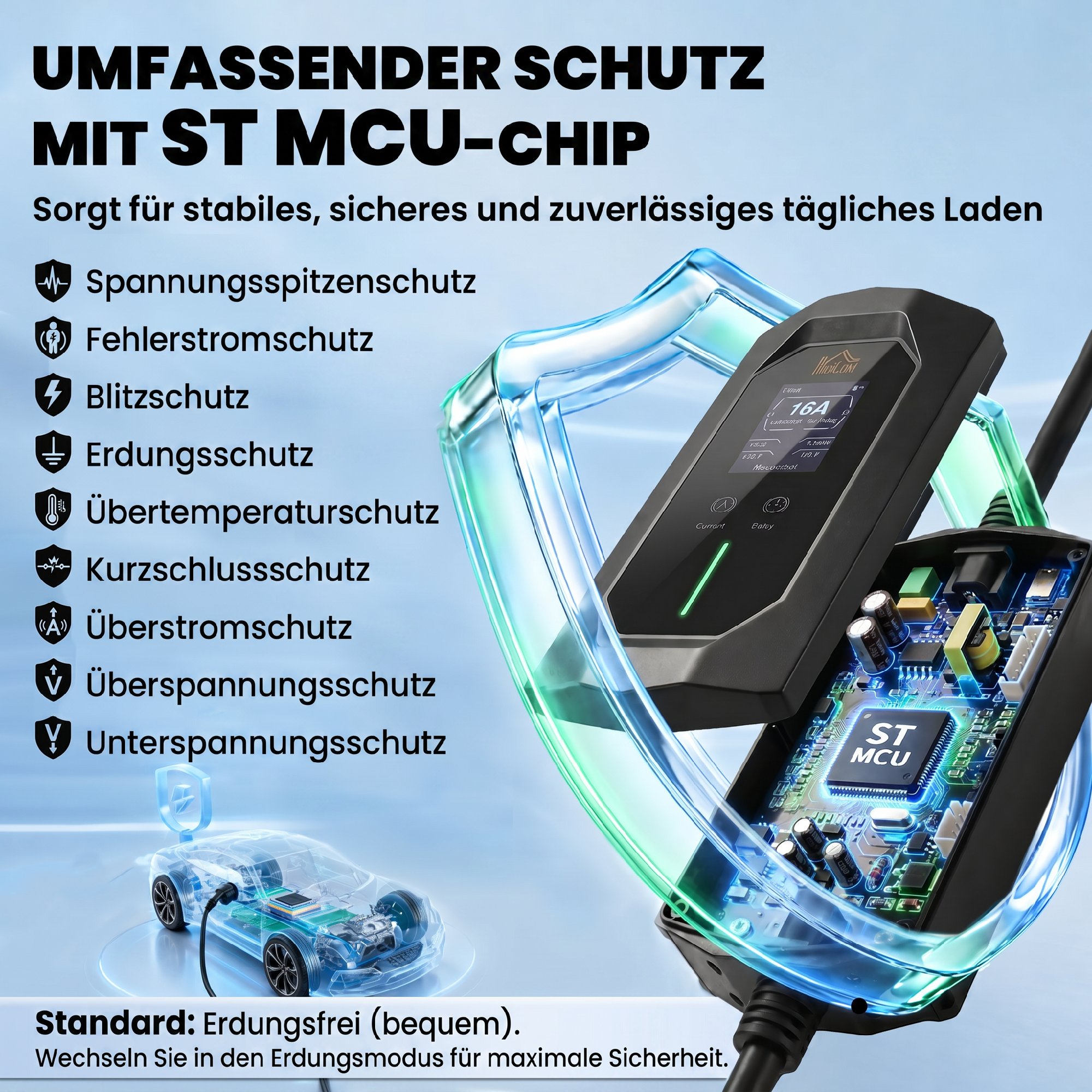 Mobile Wallbox 11kW 8m Typ 2 6–16 A 3-Phasig Ladekabel CEE 16A auf Typ 2 mit Einstellbarer Ladeleistung Startzeitvorwahl