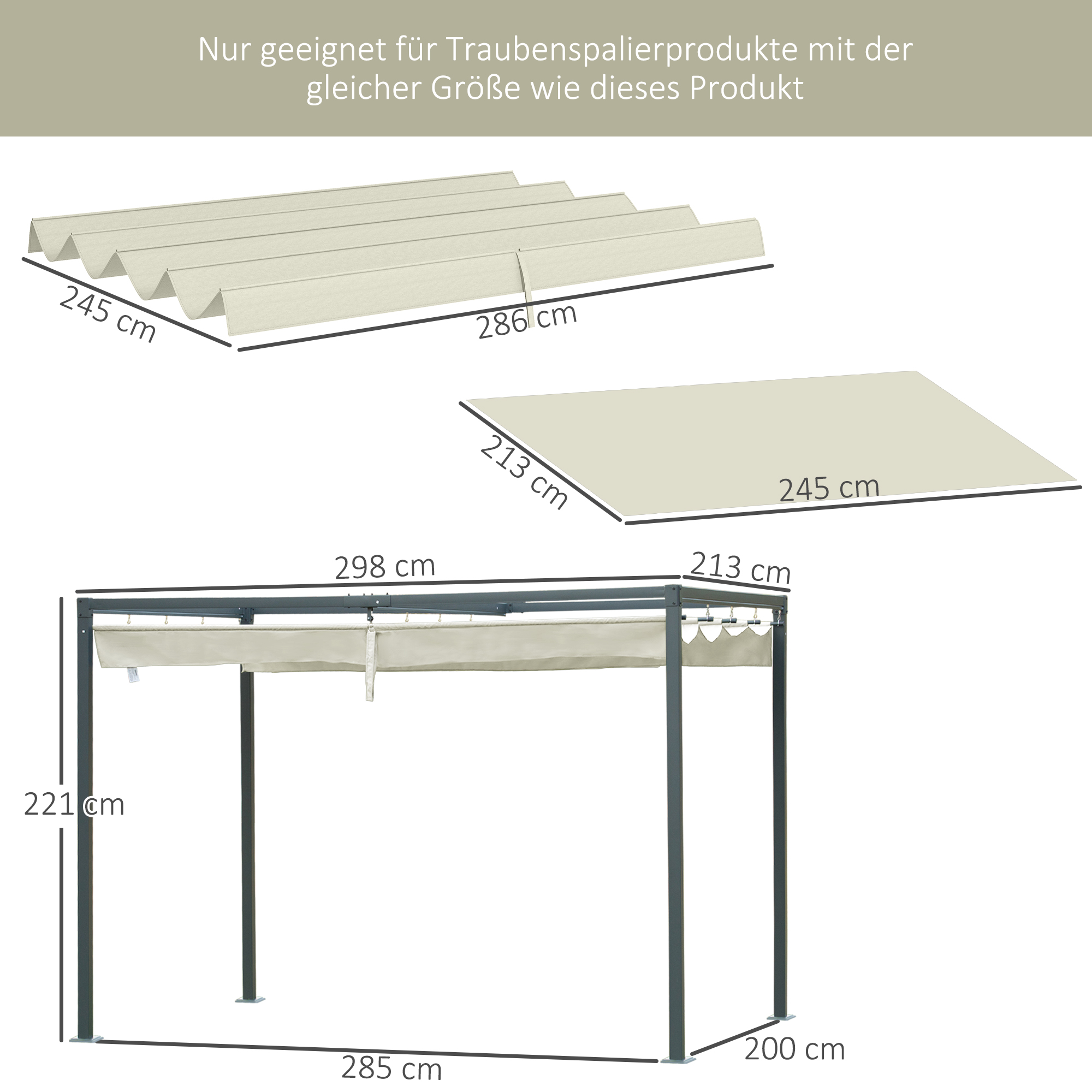 Ersatzdach für 2,85 x 2 m Gartenpavillon, ausziehbar, einfache Montage, Polyester, Cremeweiß