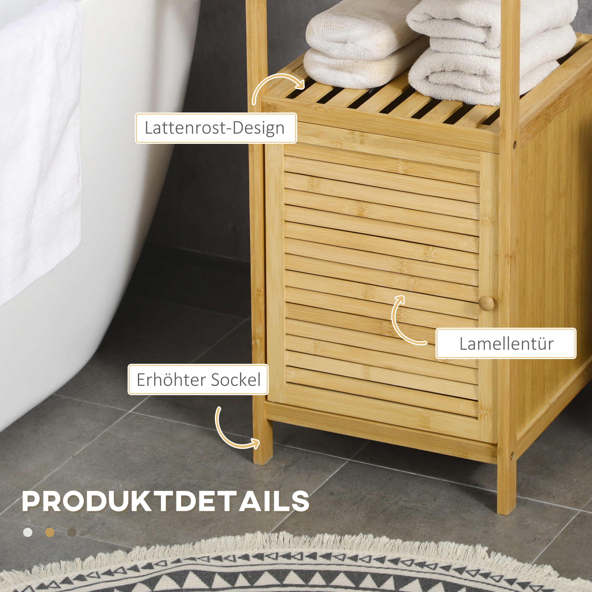 Badezimmerschrank Badregal, Bambus, 1Ablage, 1 Schrank, 33 cm x36,5 cm x67 cm, Natur