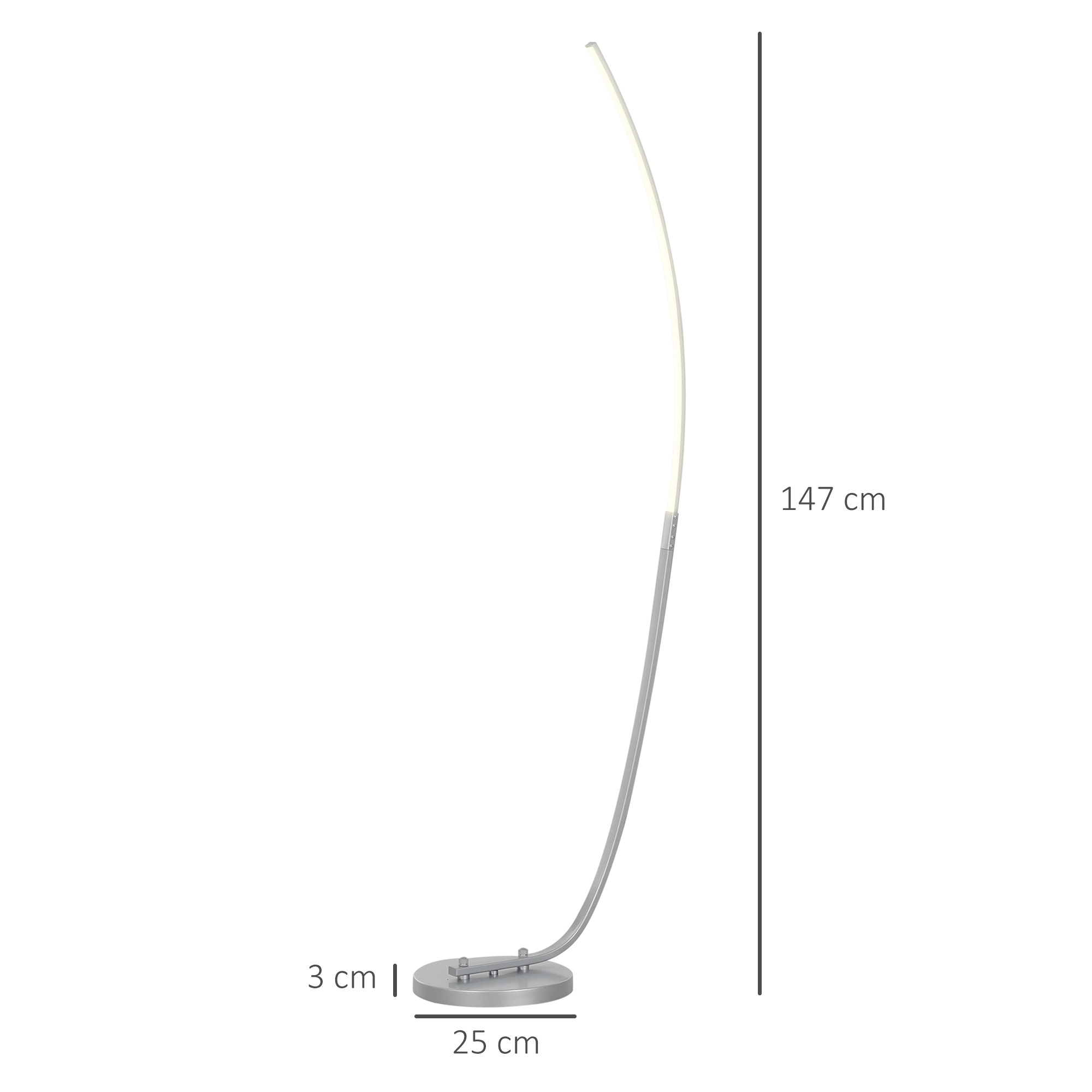 LED-Flurlampe mit anpassbarer Helligkeit, Moderne Stehlampe mit Fußschalter für Schlafzimmer, Wohnzimmer, Silber