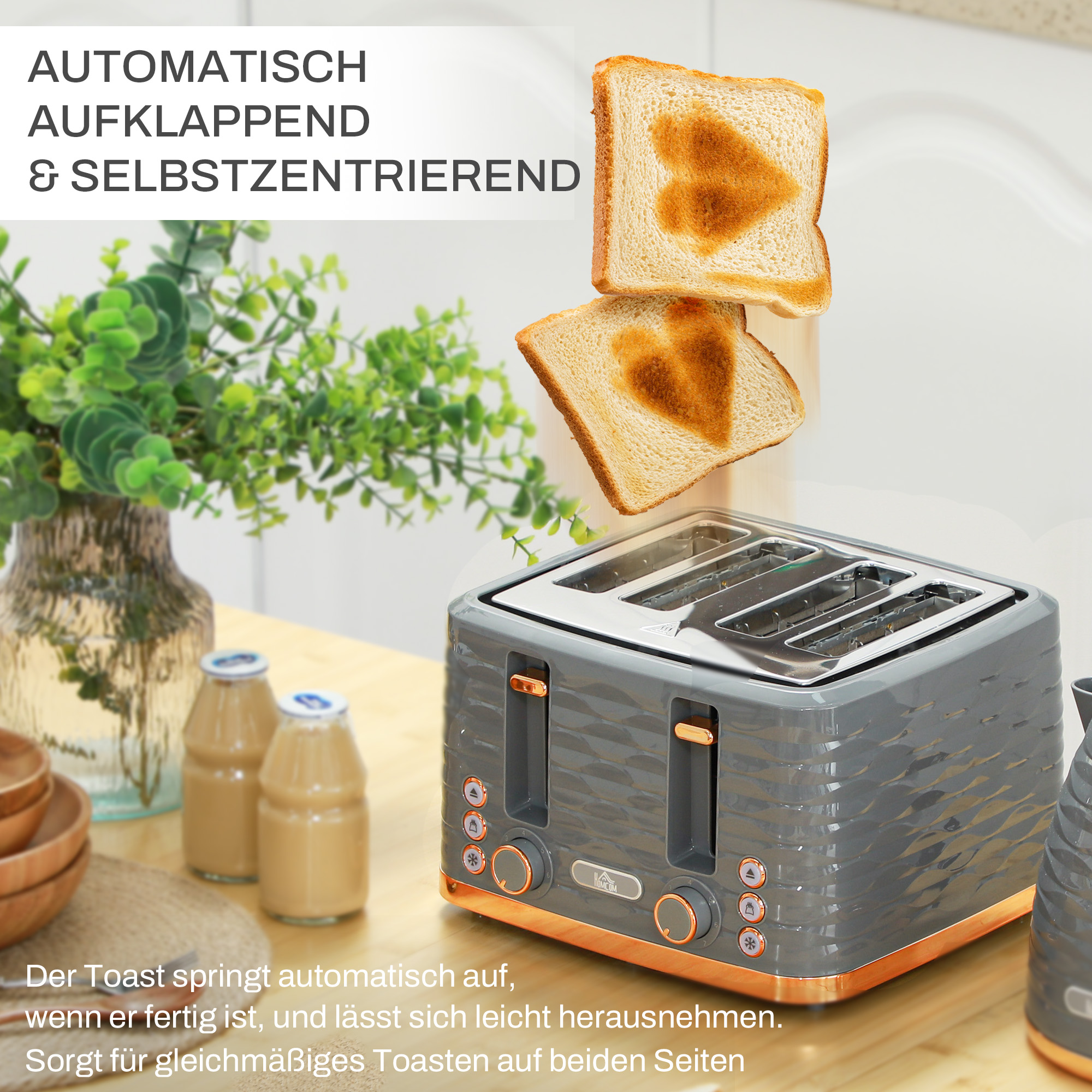 2-in-1 Toaster und Wasserkocher Set, 7 Bräunungsstufen, Auftau- und Aufwärmfunktion, Grau
