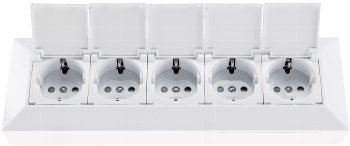 5-fach Steckdosenblock, weiß, 250V~/ 16A, Aufbaumontage mit Klappen