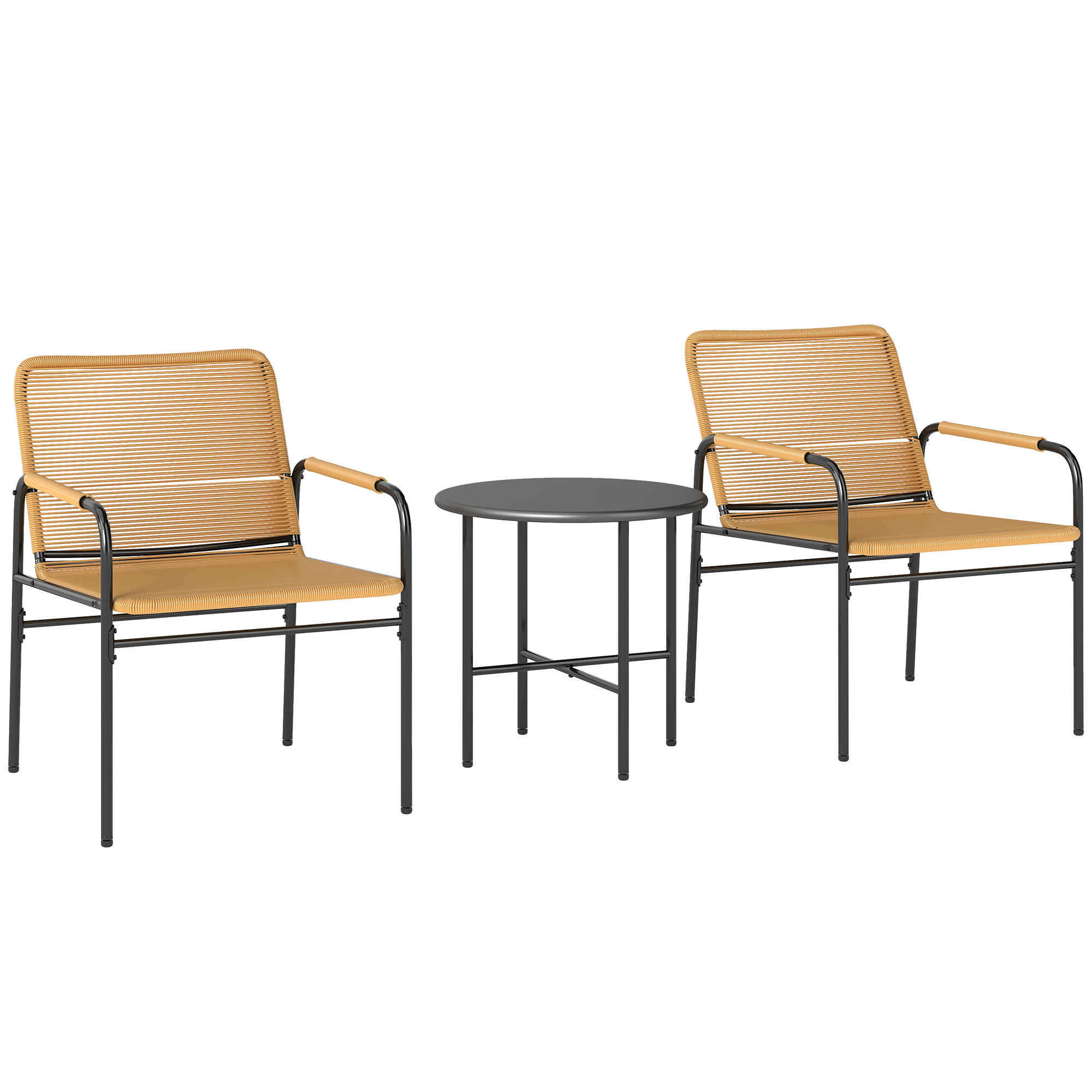3-tlg. Rattan Bistroset, Sitzgruppe, Gartengarnitur mit 2 Gartensesseln, Couchtisch 54 x 66 x 76 cm Gelb