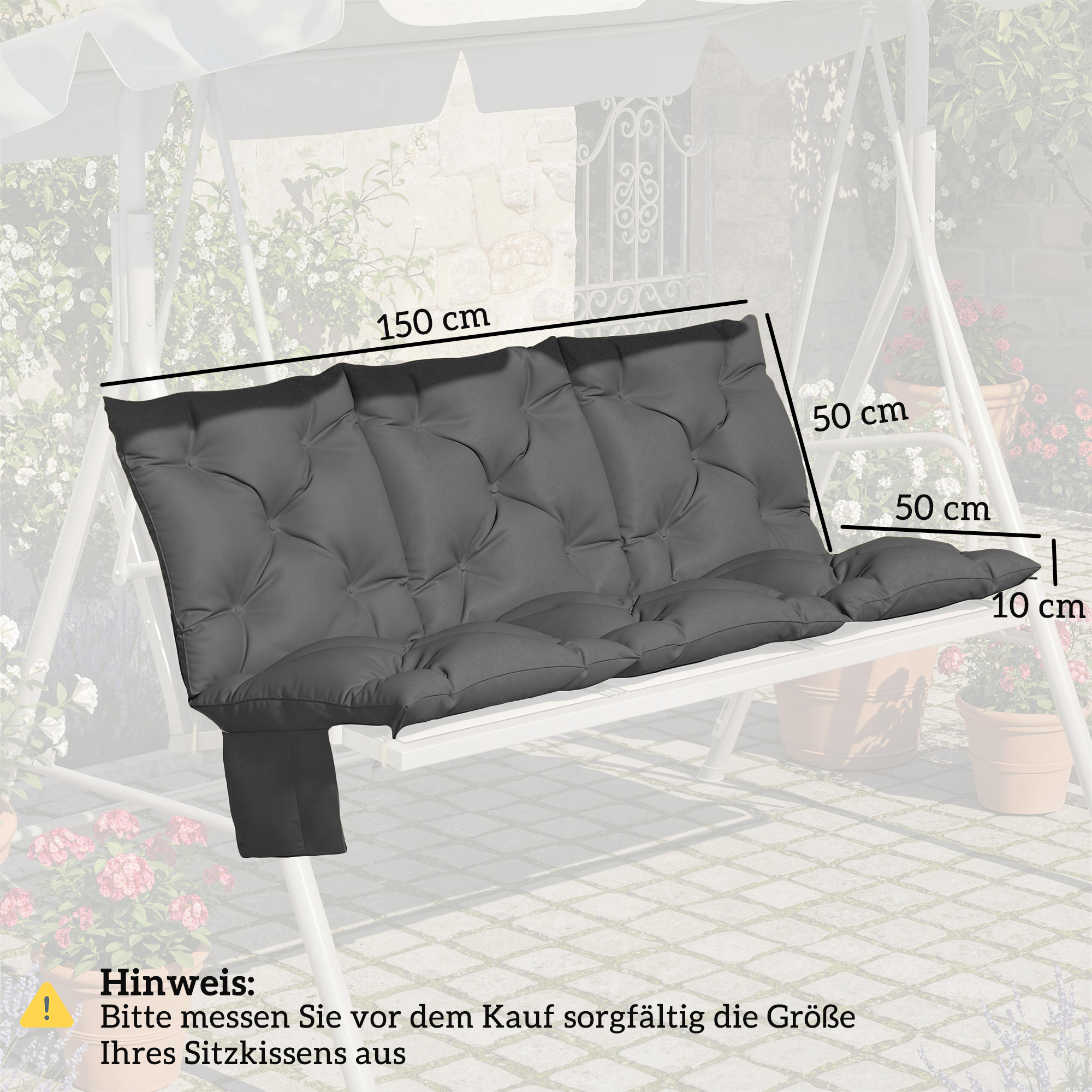Bankkissen wasserabweisend rutschfest Outdoor-Schaukelpolster mit Rückenlehne & Befestigungen 150 x 100 cm dunkelgrau