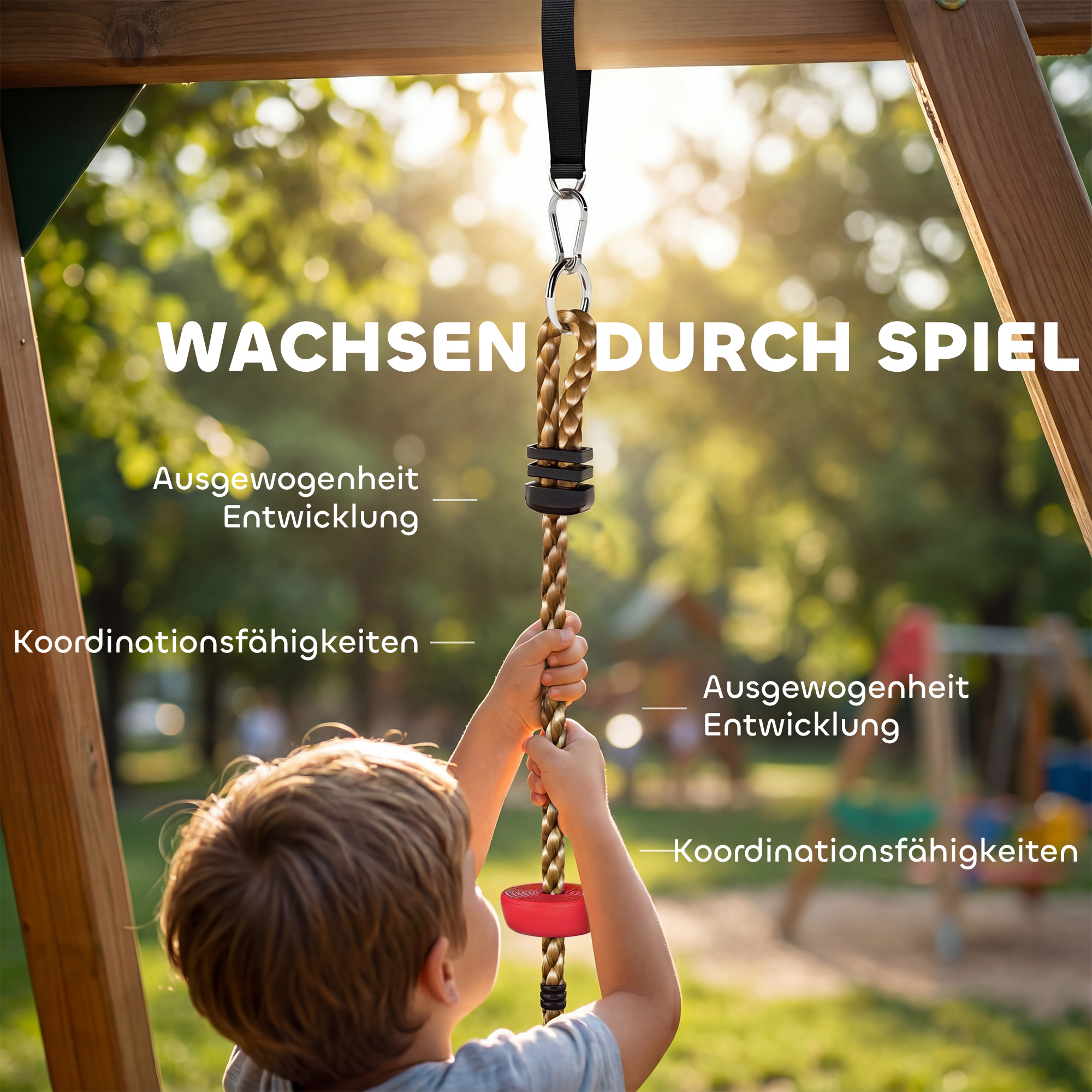 Kletterseil Schaukel Baum Kinderschaukel mit Plattform Scheibenschaukel Sitz Outdoor Spielset für 3-8 Jahre Kinder Grün