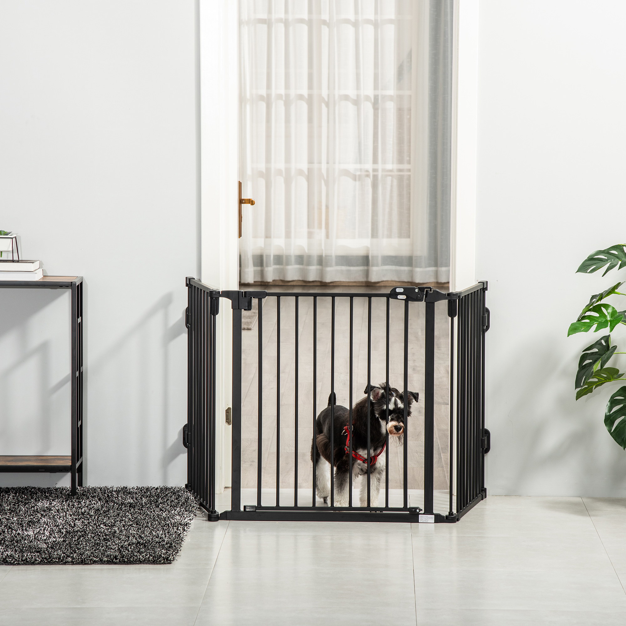 Absperrgitter Hund Freistehendes Verstellbares Schutzgitter 202,5 x 76 cm Hundegitter Klappbar Türschutzgitter Hundeabsperrgitter für Treppen, Türen, Küche, Flur, 3 Paneelen, Schwarz