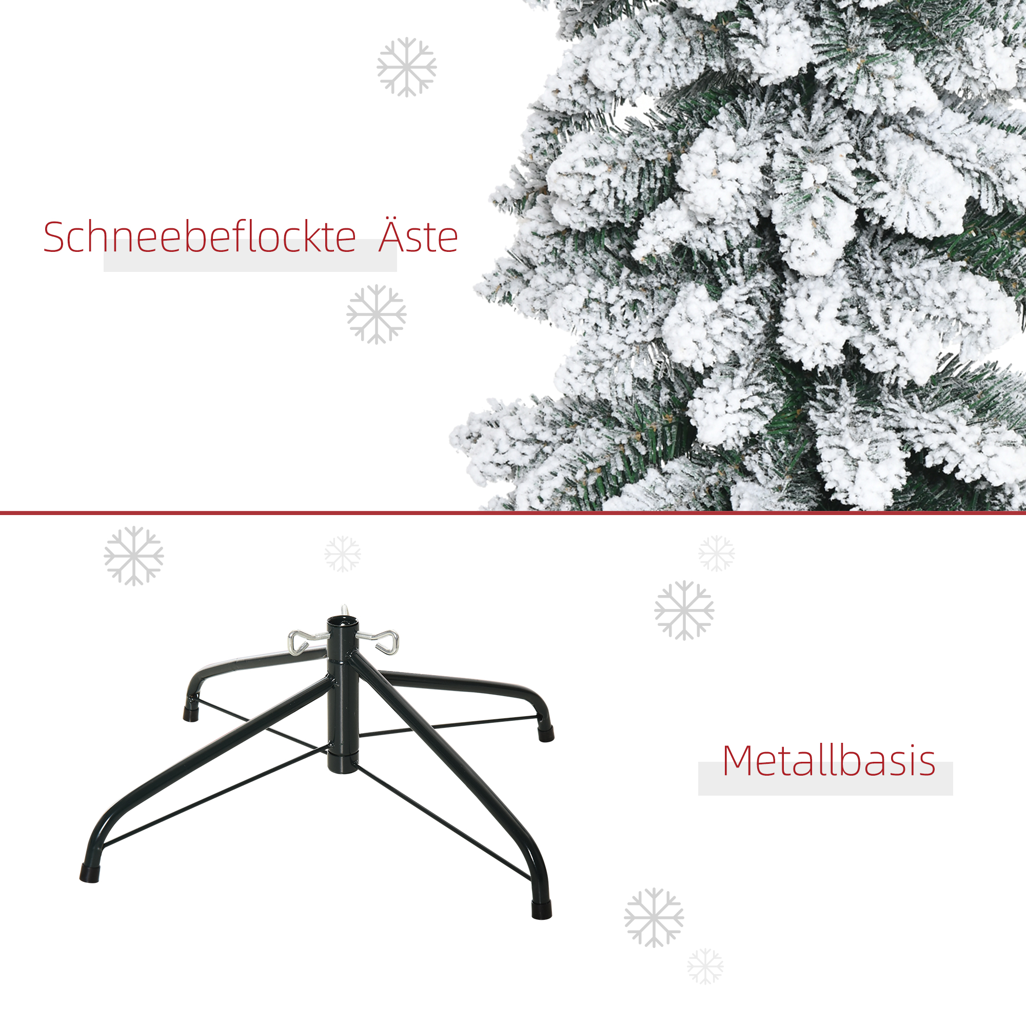 Künstlicher Weihnachtsbaum, schneebedeckt, schmales Design, feuerfest, 180 cm, Grün/Weiß