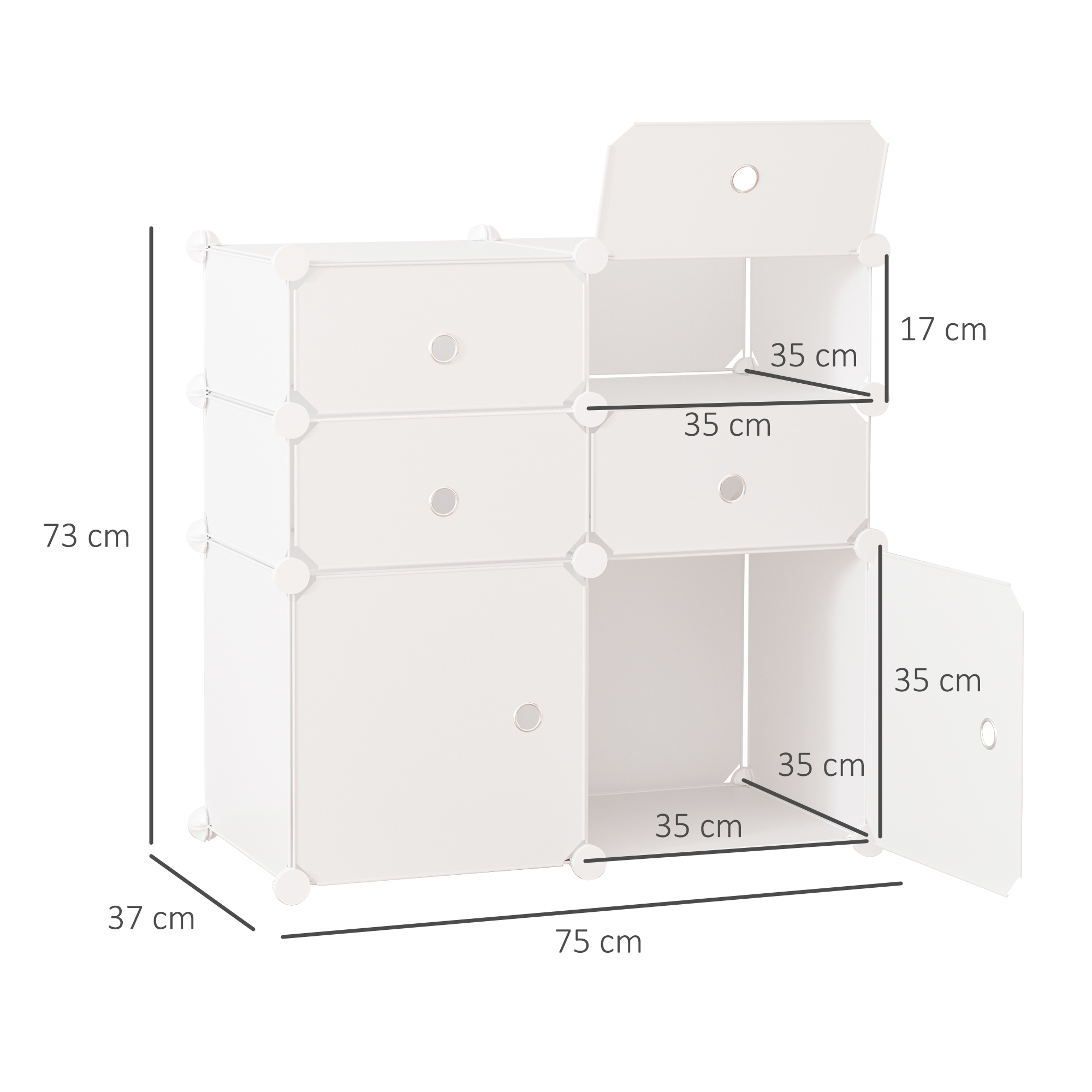 Schuhschrank, Regal mit Aufbewahrungsboxen, Kleiderschrank, Kunststoff, Stahl, Weiß, 75 x 37 x 73 cm