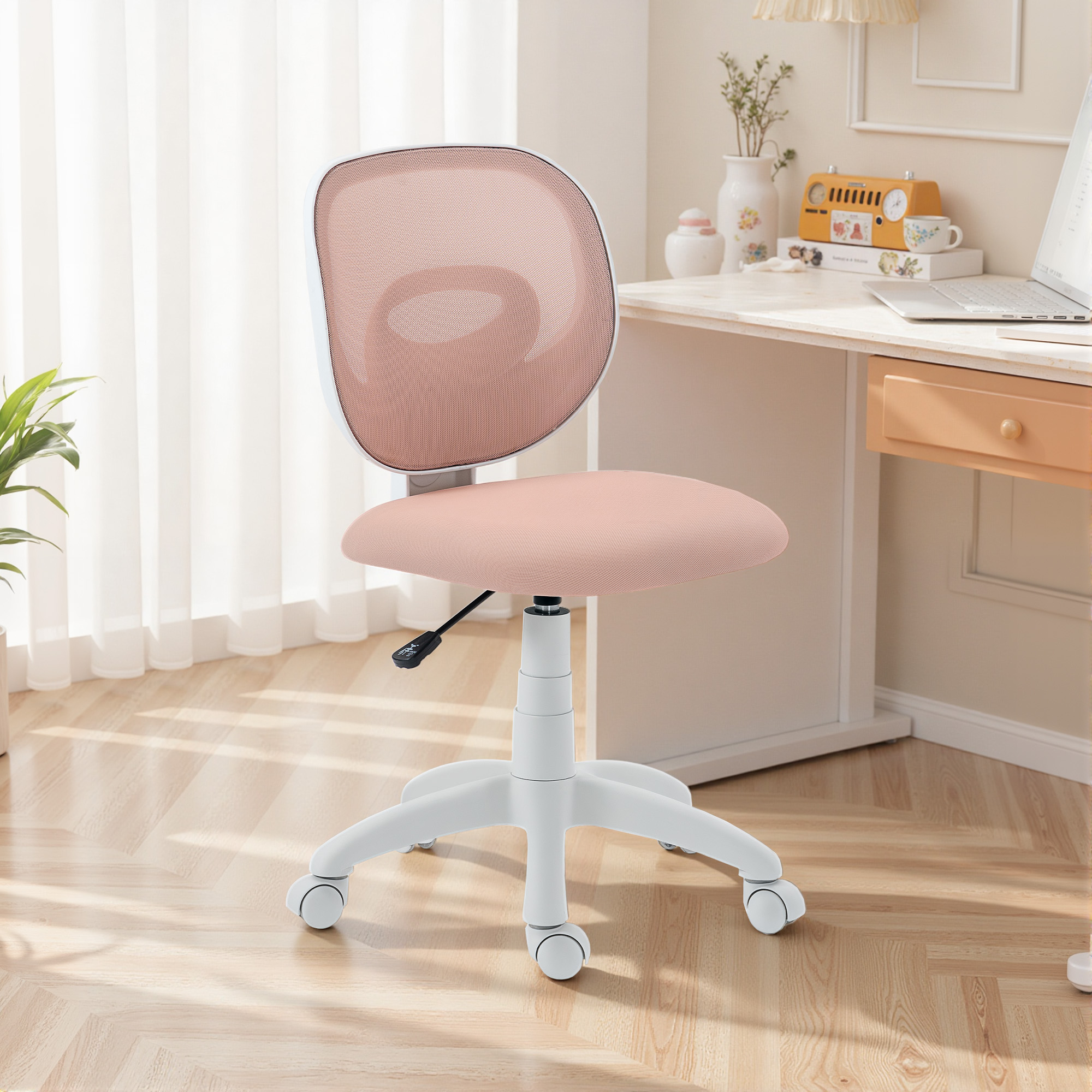 Bürostuhl Ergonomischer Schreibtischstuhl mit C-förmiger Rückenstütze, Höhenverstellbar Rosa