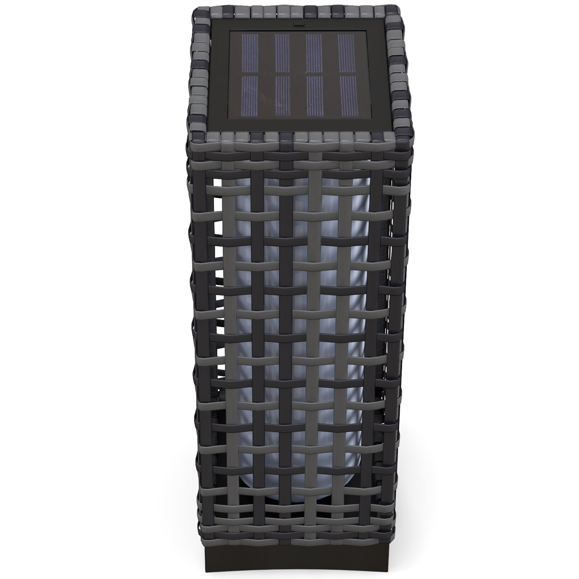 Außenleuchte mit Solarmodul, Einschaltautomatik, 8 h Betriebszeit, Rattanoptik, Stahl, 15,5 x 15,5 x 46 cm, Grau