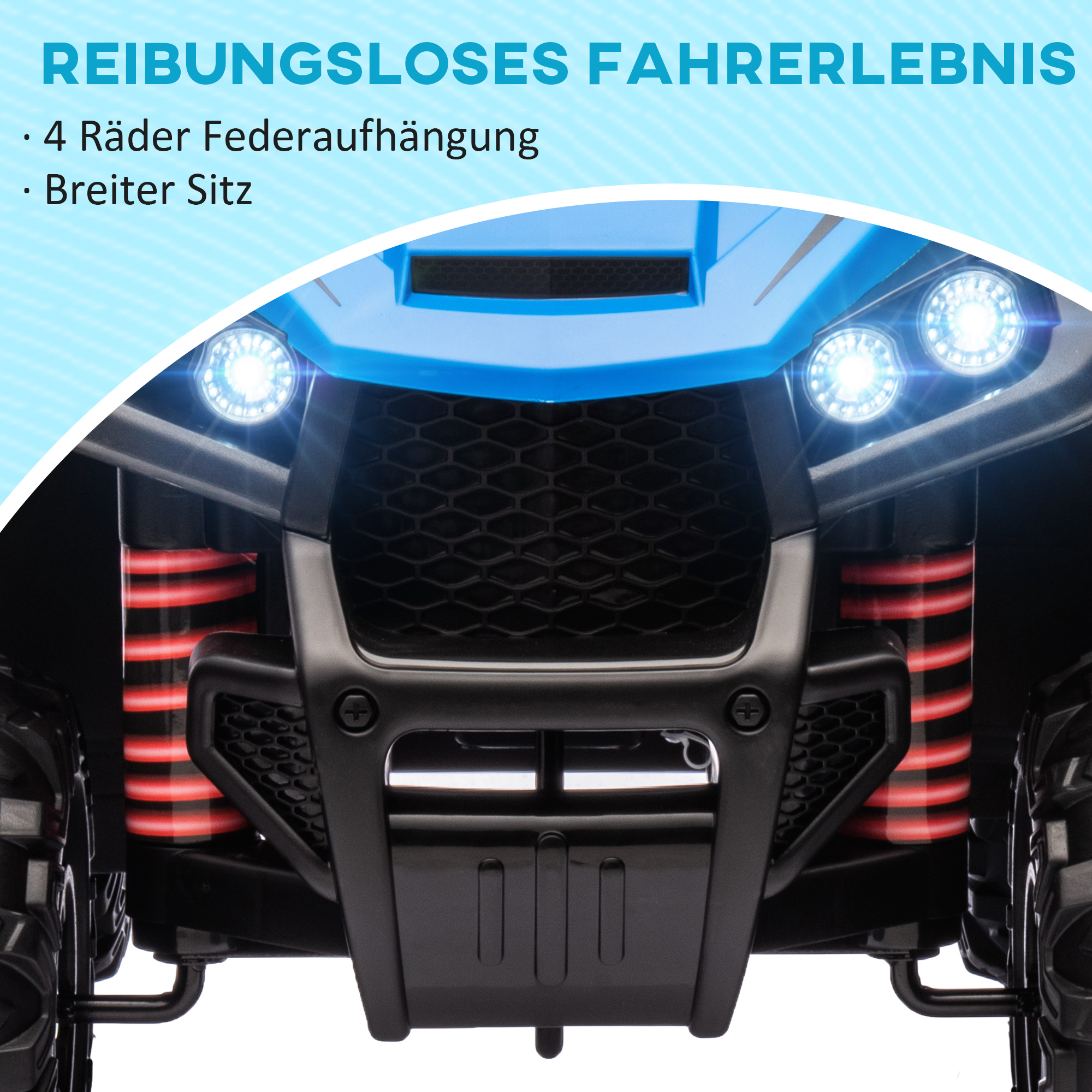 Elektro-Kinderquad, Licht & Musik, Federung, 5 km/h, 50 Min. Fahrzeit, für 3-5 Jahre, Blau