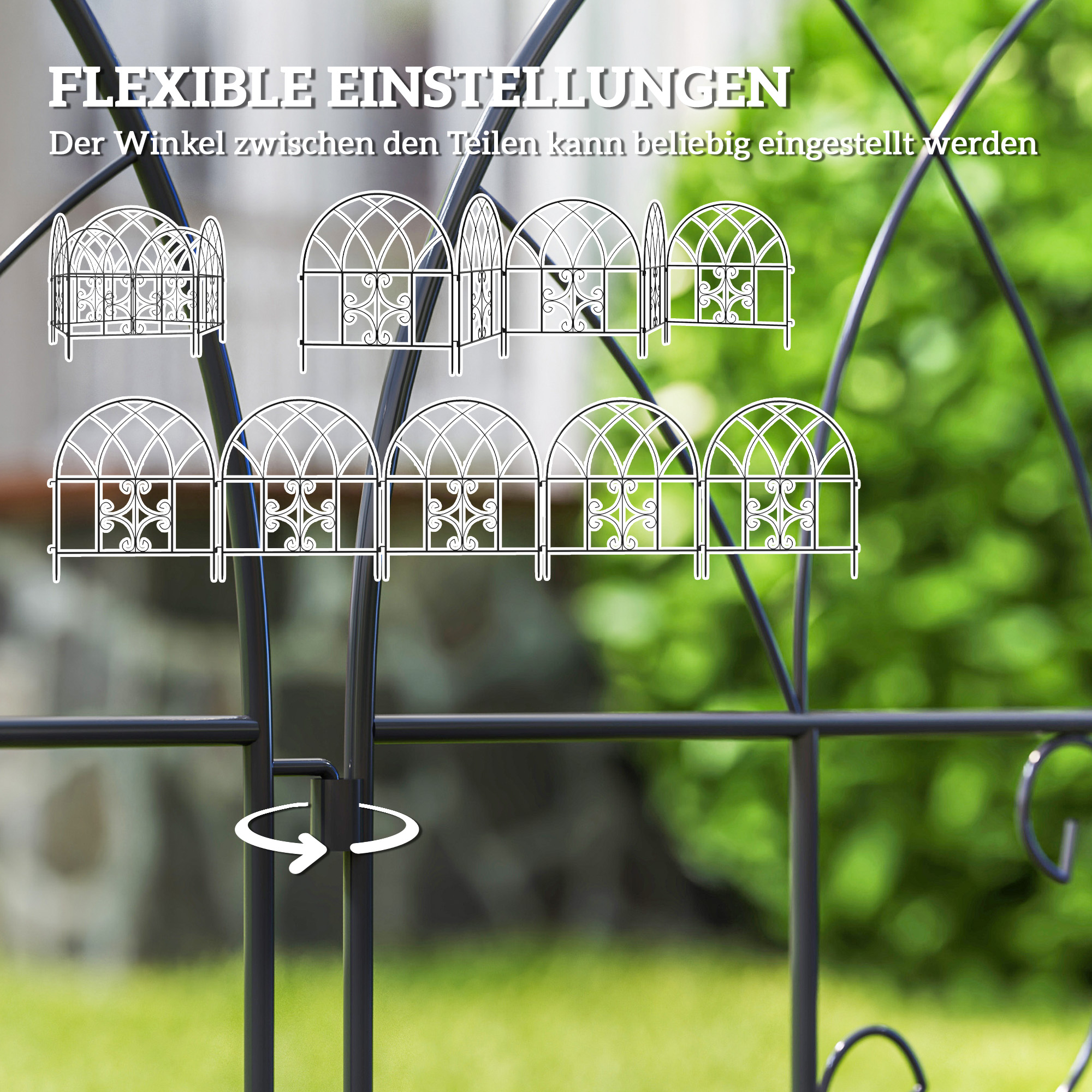 Gartenzaun Zaun Stahl 300 cm x 70 cm hoch Dekorativer Gitterzaun Set Zaunelemente Schwarz