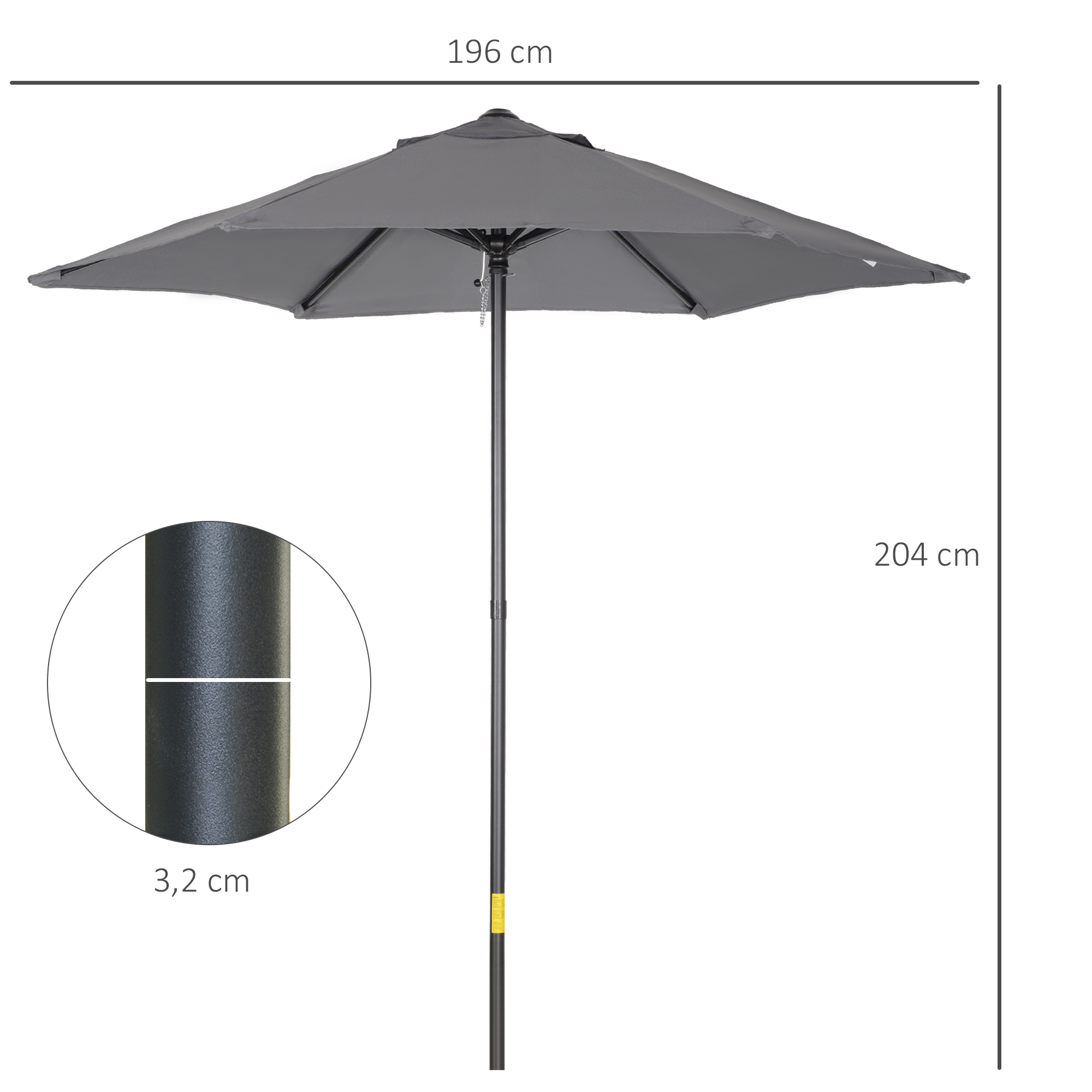 Sonnenschirm Ø196 cm, sechseckig Balkonschirm für Strand Balkon Garten, Dunkelgrau
