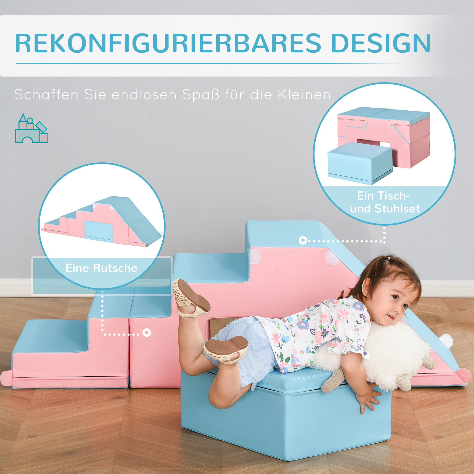 Kletter- und Rutschspielzeug für Kinder, fördert Motorik, Kunstleder, EPE-Schaum, 86x49x47 cm, Rosa+Blau