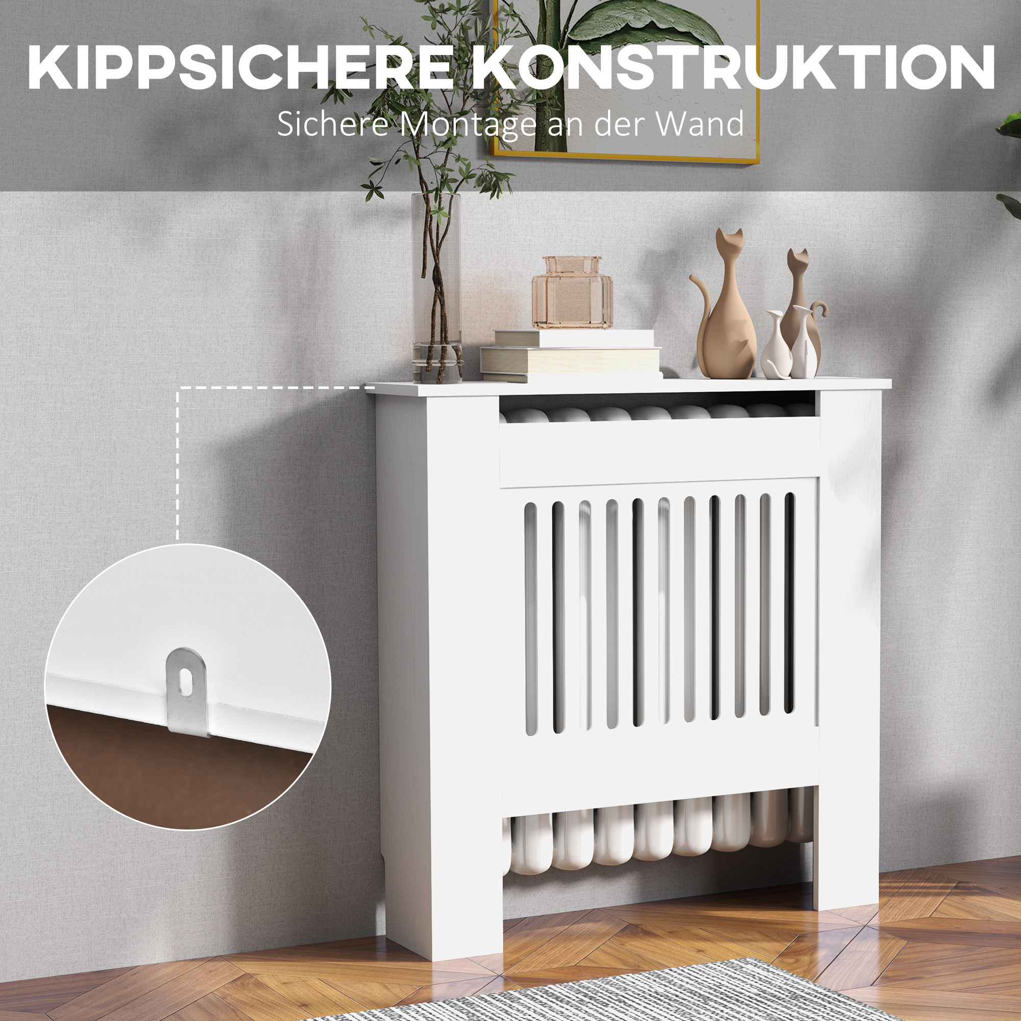 Heizkörperverkleidung, Heizungsabdeckung, 78 x 19 x 81cm, Heizkörper-Abdeckung für Schlafzimmer, Wohnzimmer, MDF, Weiß