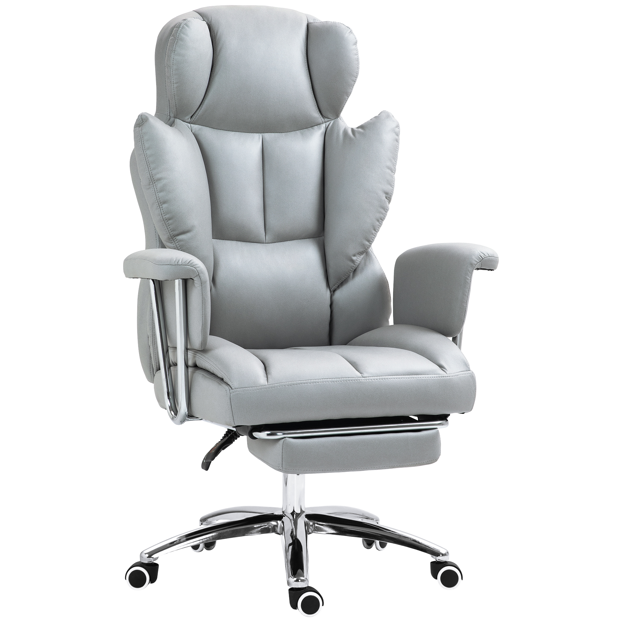ergonomischer Bürostuhl, gepolstert, mit Fußstütze, verstellbarer Lehne, 360° drehbar, Hellgrau