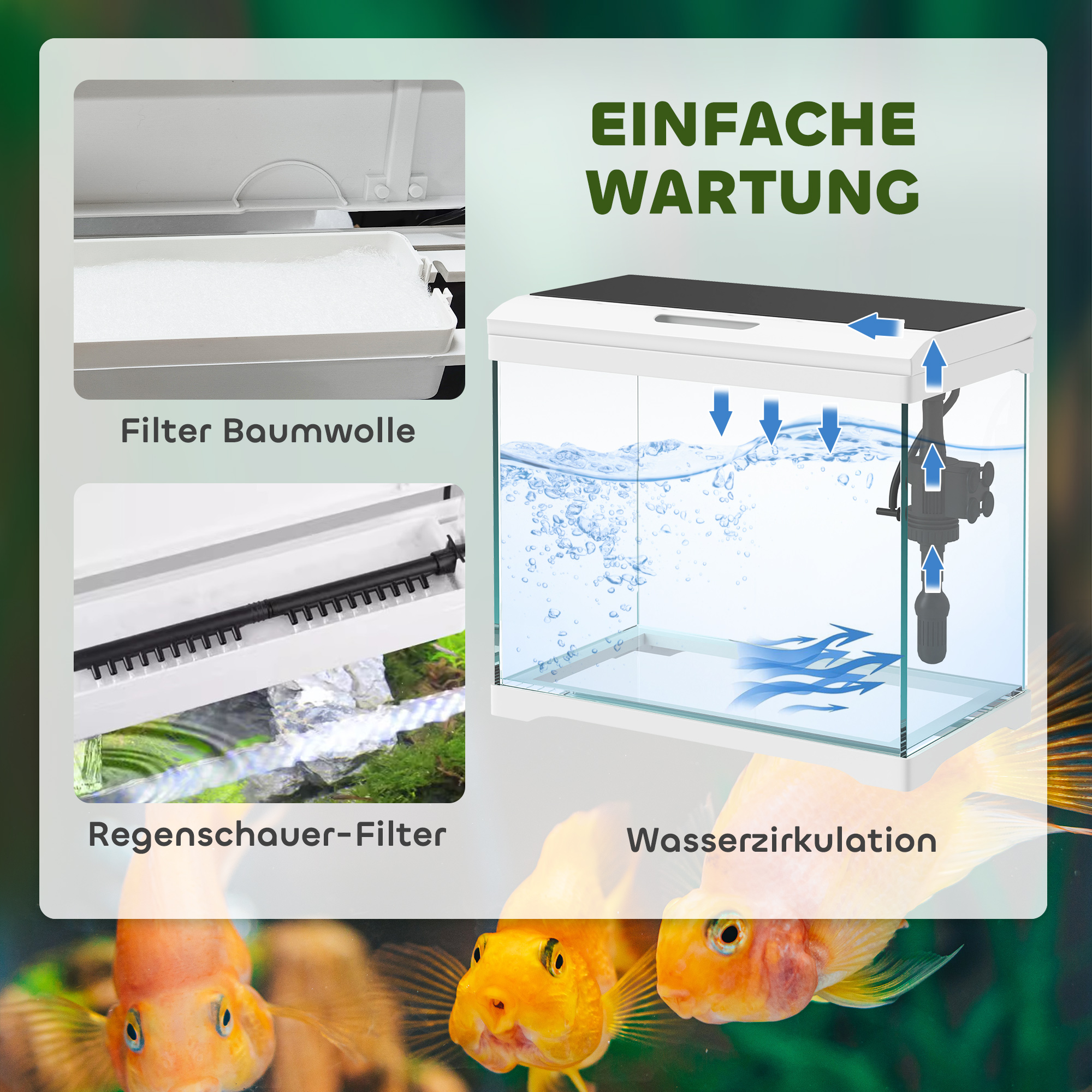 Aquarium, 17 L Tropenfischaquarium, leichte Pflege, klare Sicht, mit LED-Leuchten, 35L x 21B x 31H cm, Weiß+Schwarz