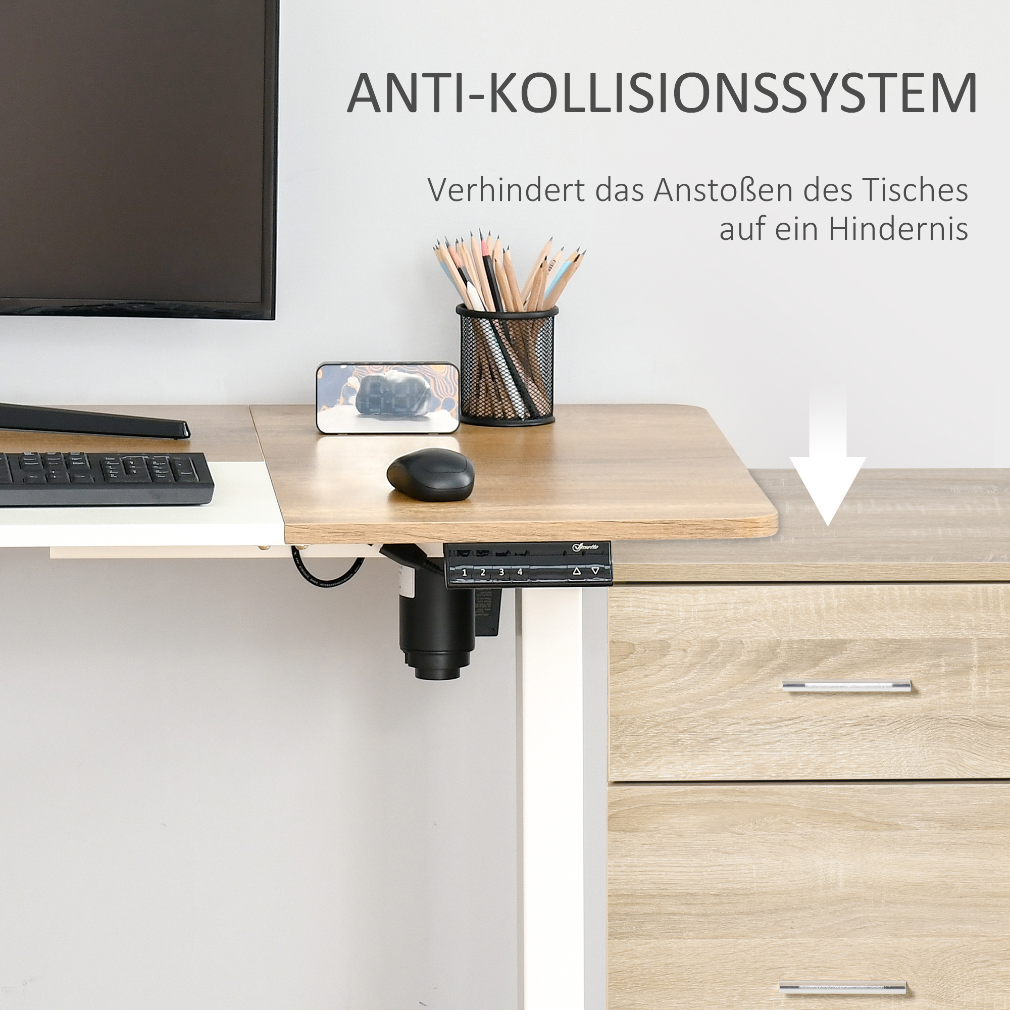 Höhenverstellbarer Schreibtisch Elektrisch 140 x 70 cm Computertisch mit 4 Memory-Steuerung, 4 tlg, Tischplatte, Steh-Sitz Tisch mit Anti-Kollision, Überhitzungsschutz Weiß