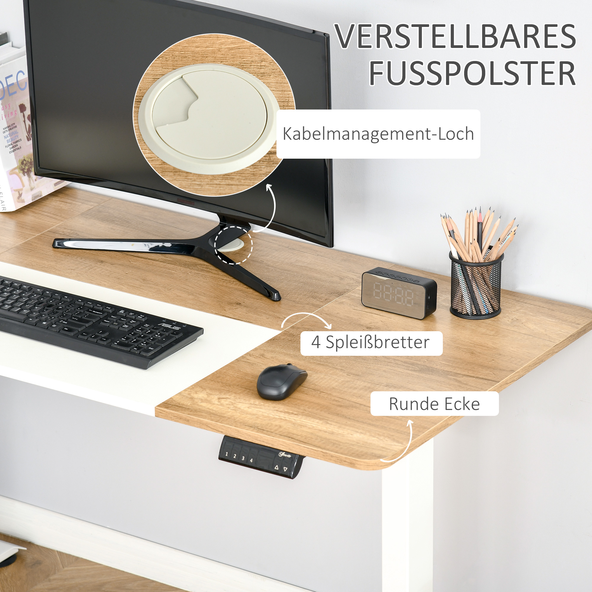 Höhenverstellbarer Schreibtisch Elektrisch 140 x 70 cm Computertisch mit 4 Memory-Steuerung, 4 tlg, Tischplatte, Steh-Sitz Tisch mit Anti-Kollision, Überhitzungsschutz Weiß