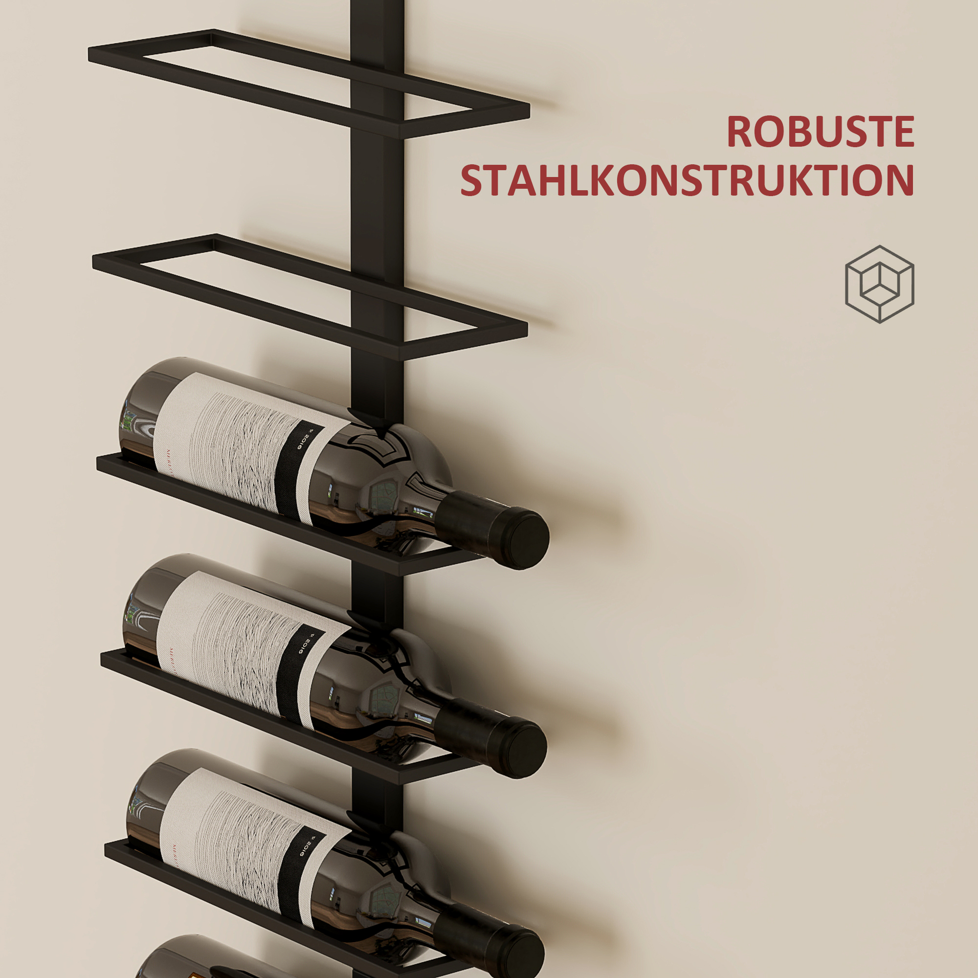 Weinregal, Wandregal für 10 Flaschen Wein, 10 Ebenen, Metall, für Küche, Wohnzimmer, Hausbar, Schwarz