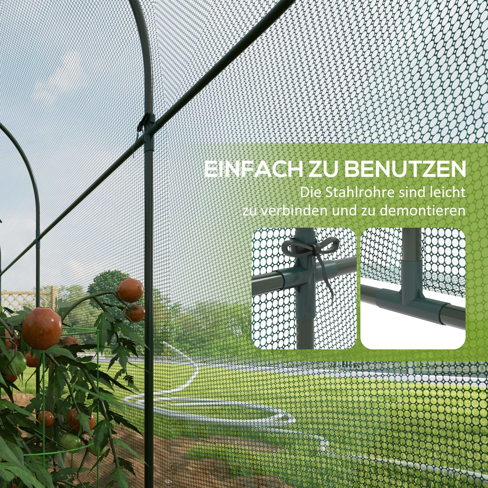 Vogelschutznetz, Metallgestell, Reißverschlusstür, einfacher Auf- und Abbau, 3 x 1 x 1,5 m, Grün