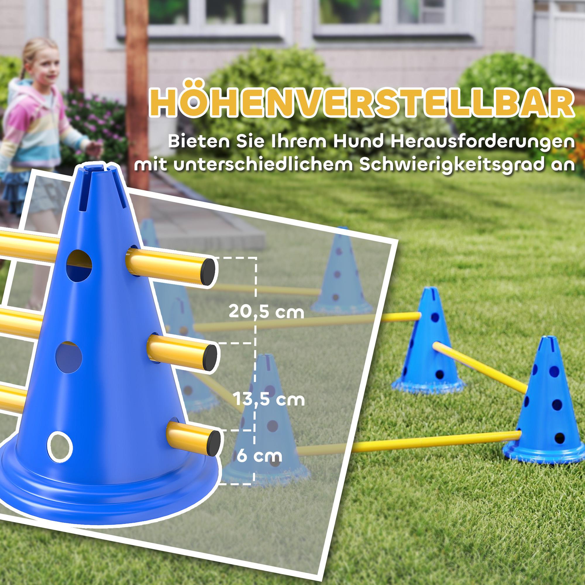 Agility Set Hunde 6-teiliges Agility-Ausrüstung für Hundetraining Steckhürdenset mit 12 Kegel 6 Hürden Tragetasche