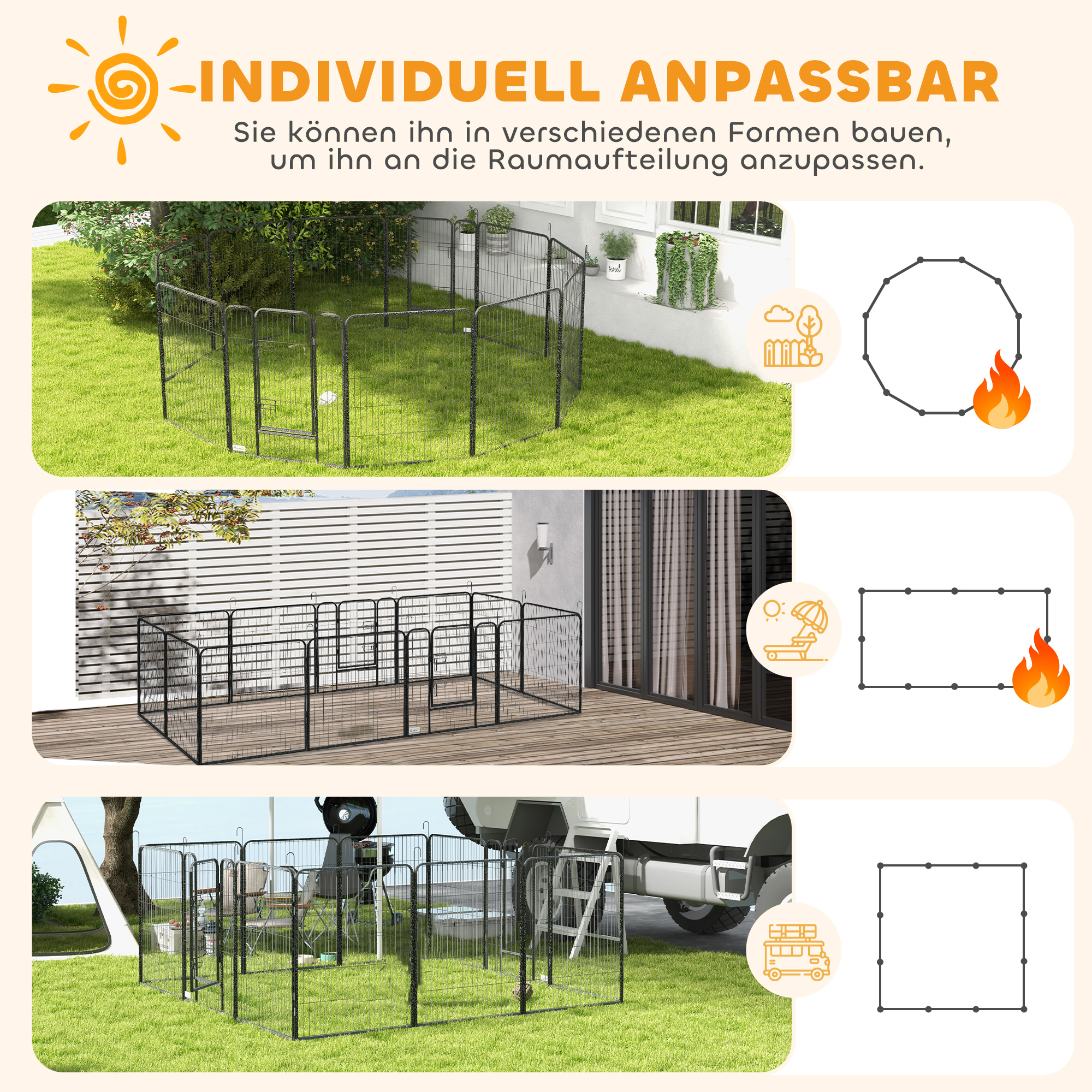 Welpenlaufstall 12-teilig Welpenauslauf faltbar mit 2 Tür 12 Gitterplatten Stahl je 80x100 cm Grau
