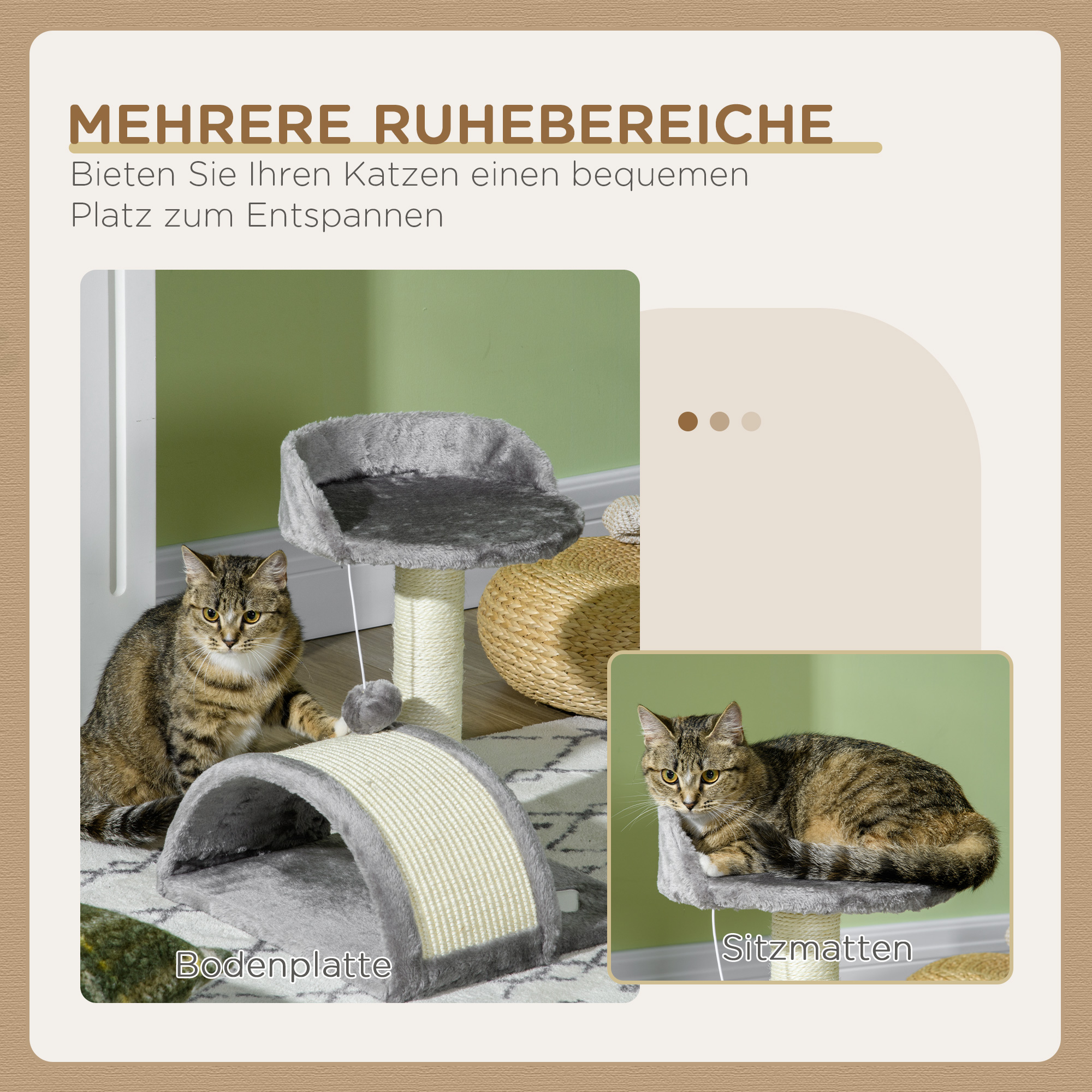 Kratzbaum 46 cm Kleiner Katzenturm mit Höhle, Spielball, Sisal-Seil, erhöhter Plattform, Katzenkratzbaum, Kletterbaum, für Katzen bis zu 4 kg, Grau