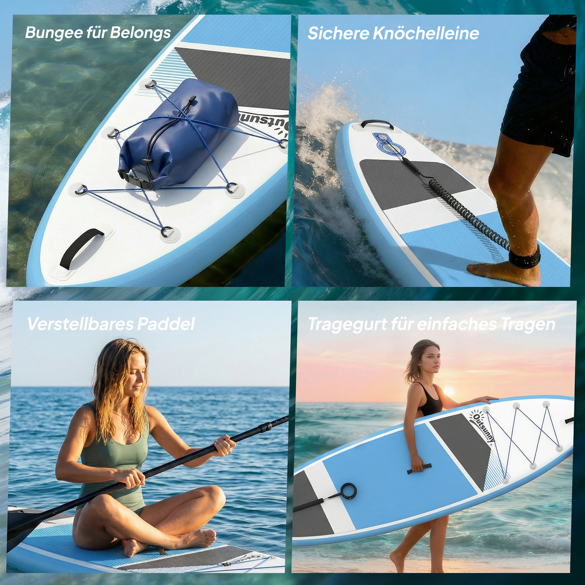 Stand Up Paddling Board Set Aufblasbar 320cm SUP Board mit Verstellbares Paddel Rutschfest EVA-Deck Fußschlaufe Pumpe