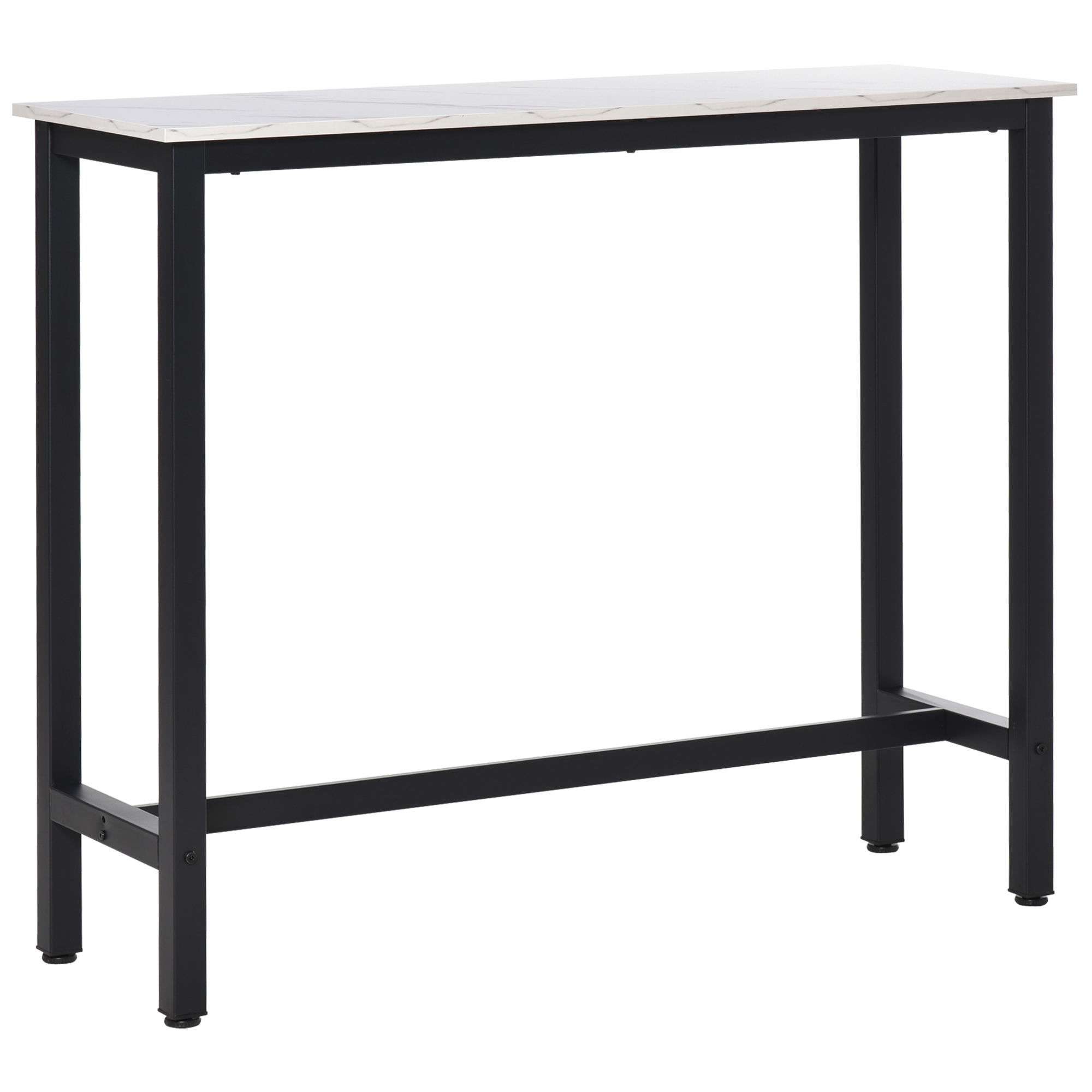 Bartisch in Marmoroptik, Stahlrahmen, Nivellierfüße, 120x40x100 cm, Weiß/Schwarz