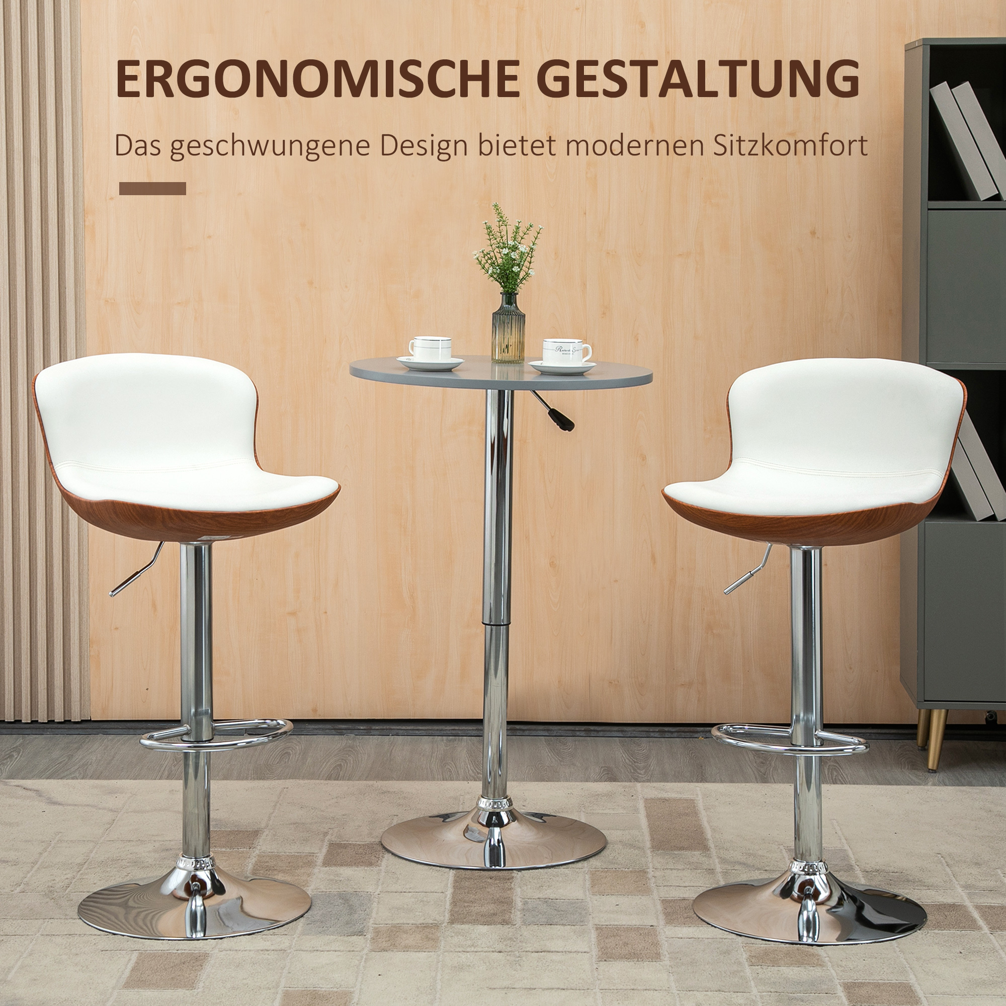2er-Set Barhocker, höhenverstellbar, Metallgestell, drehbarer Sitz, Cremeweiß