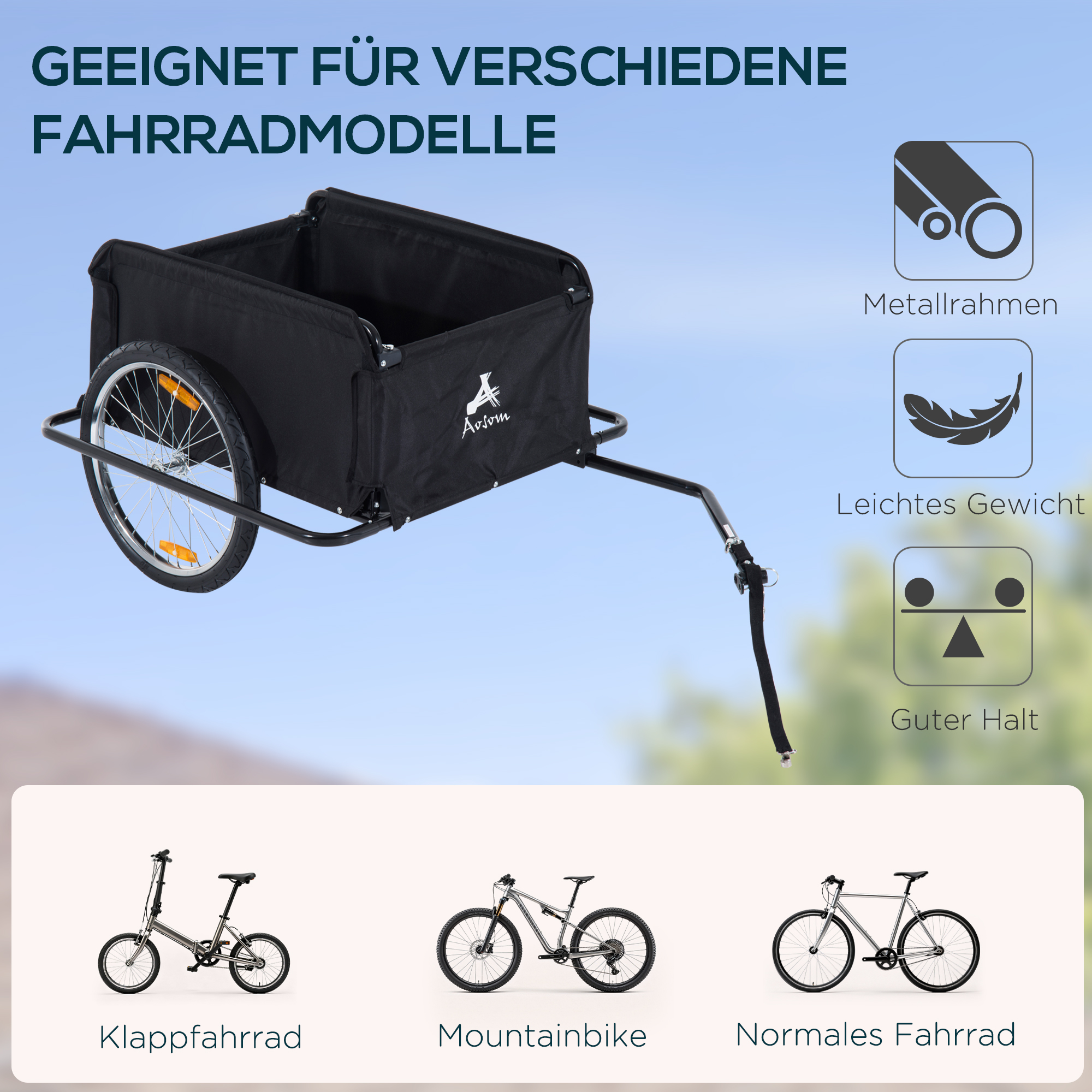 Fahrradanhänger, klappbar Lastenanhänger mit Kupplung,Transportwagen bis 40 kg belastbar, Transportanhänger Anhänger für Fahrrad Handwagen 140 x 88 x 60 cm