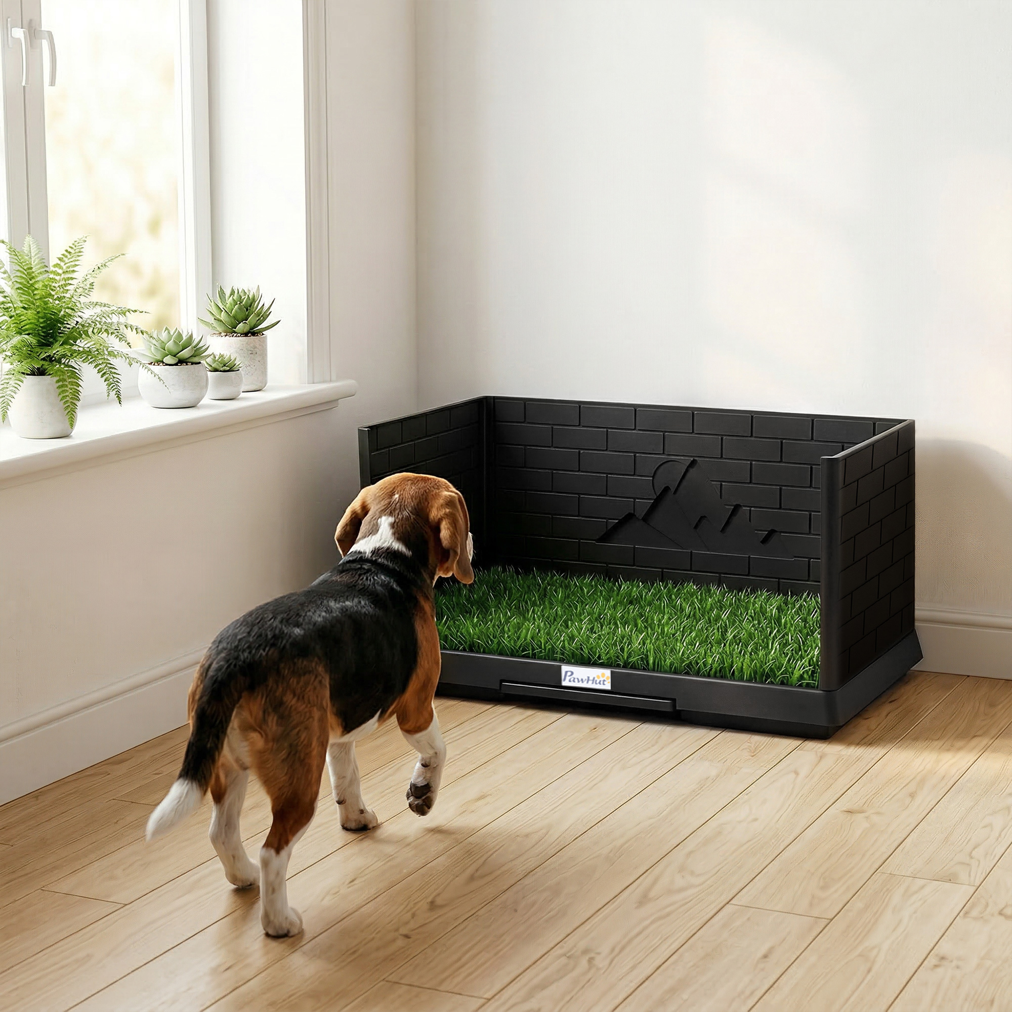 Hundetoilette 75 x 51 cm Hundeklo mit Kunstrasen Welpentoilette mit hohen Wänden herausziehbarer Schale Drainage Schwarz