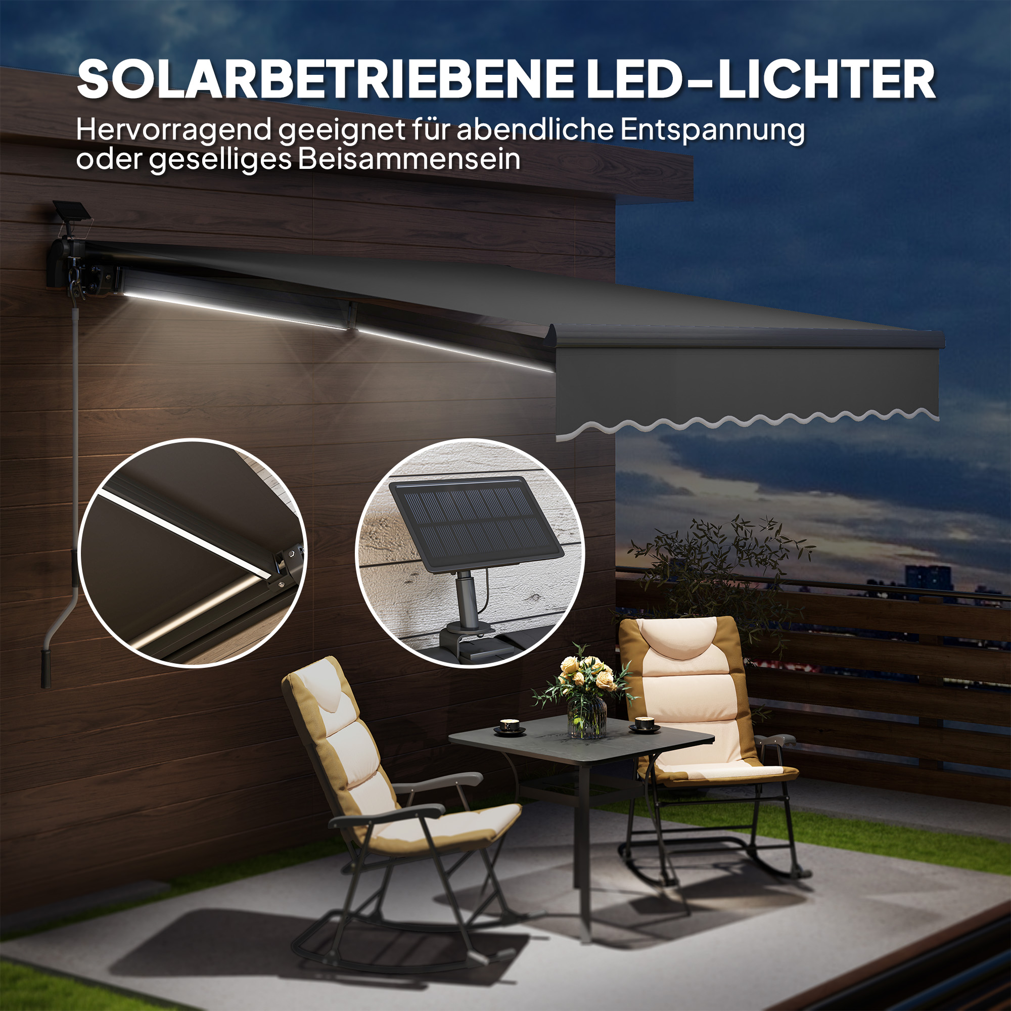 Klemmmarkise mit Handkurbel Solar-Lichte Gelenkarmmarkise Markise Sonnenschutz UV 50+ 300 cm breit Grau