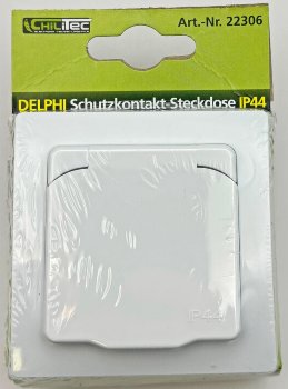 DELPHI Schutzkontakt-Steckdose IP44, 250V~/ 16A, inkl. Rahmen, UP, weiß