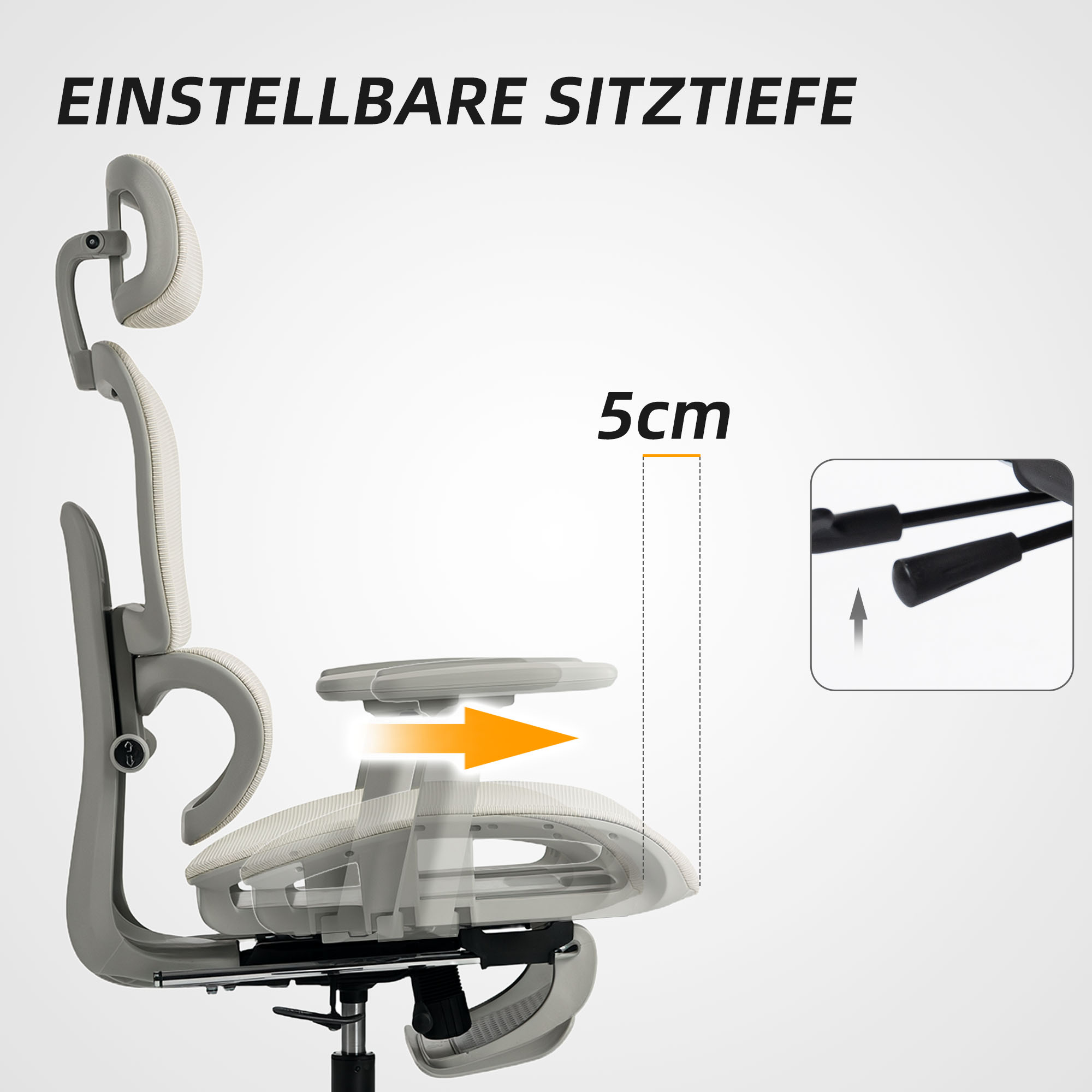 Bürostuhl, Ergonomischer Schreibtischstuhl mit Netzstoffbezug, verstellbar, rollbar, mit Armlehnen, Kopfstütze, Beige