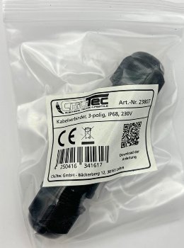 Kabelverbinder 3-polig, IP68, 450V/24A, Klemmanschluss, für Kabel Ø 6-11mm