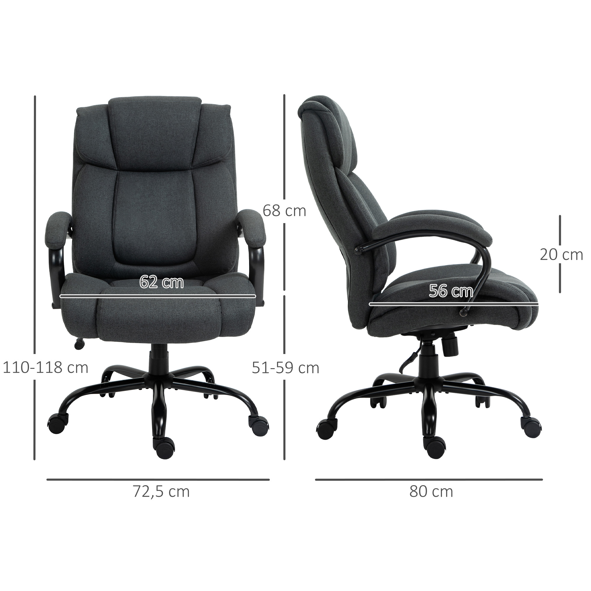 Bürostuhl, Ergonomischer Schreibtischstuhl, Drehstuhl mit gepolsterter Armlehne, bis 220 kg belastbar, Grau