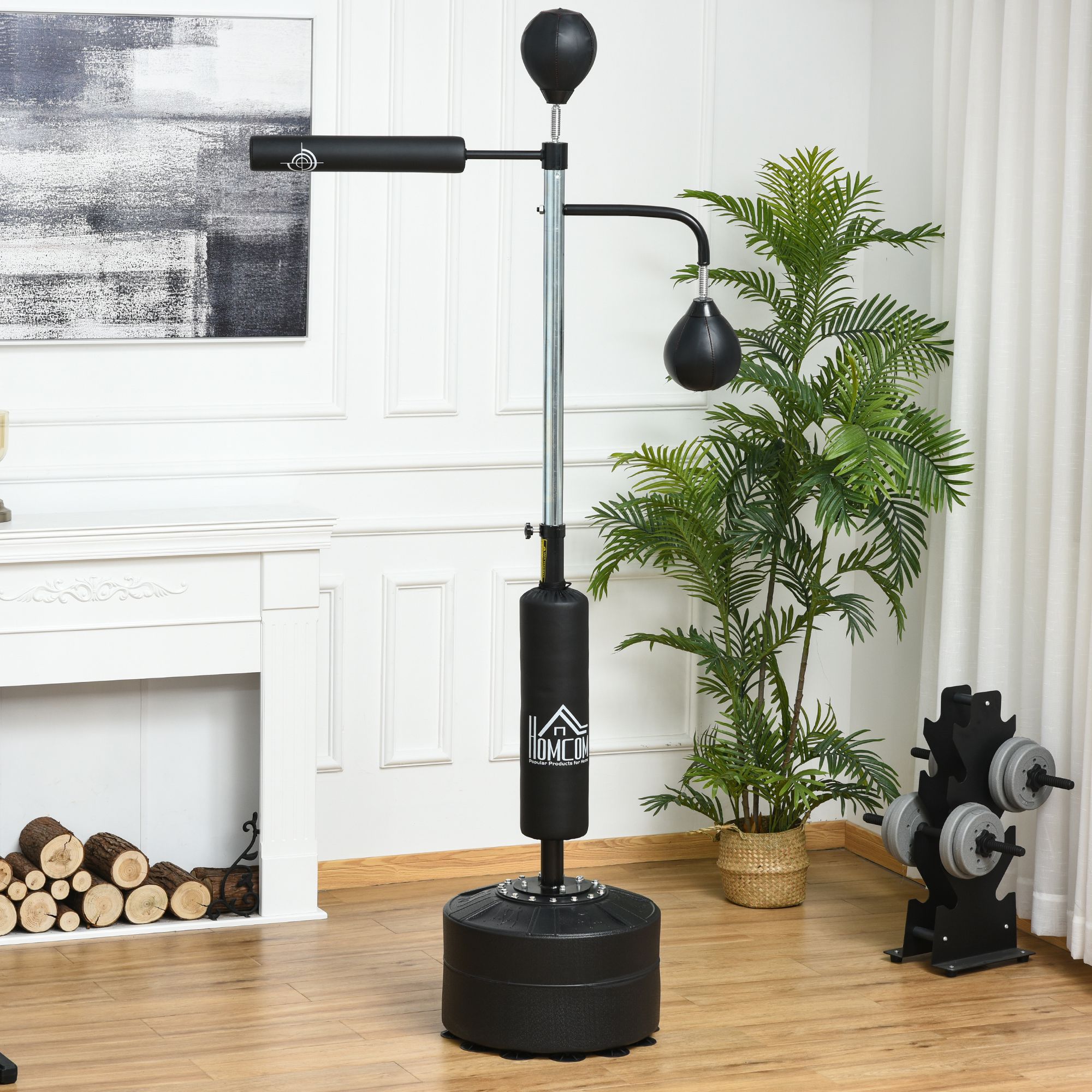 Boxstand Standbox-Trainer mit 2 Speedbällen Reflexstange und Saugnapf-Basis 160-230cm höhenverstellbar Geeignet für Erwachsene Jugendlichen Schwarz