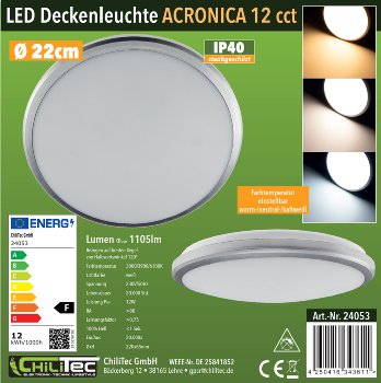 LED Deckenleuchte "Acronica 12 CCT" / Ø 22cm, 12W, 1100lm, IP40