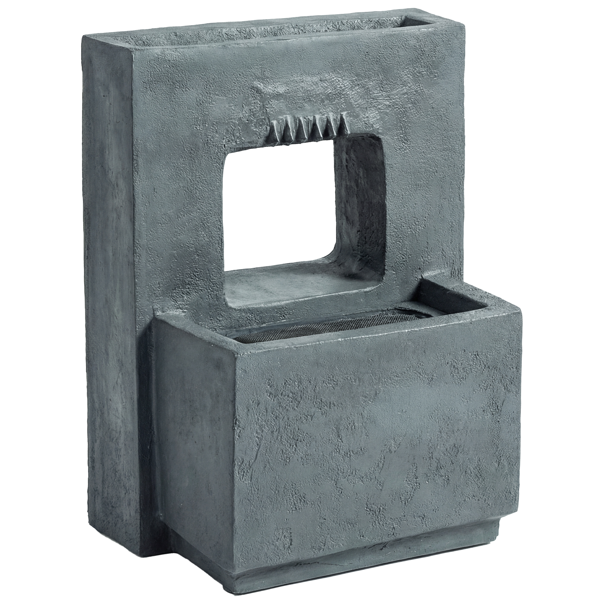 Springbrunnen 2-stufig Gartenbrunnen mit LED Beleuchtung Pflanzkübel Pumpe Steinoptik, Verstellbar 45 x 31,5 x 58,5 cm