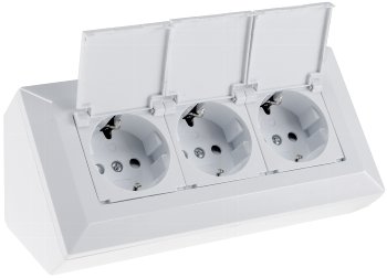 3-fach Steckdosenblock, weiß / 250V~/ 16A, Aufbaumontage mit Klappen