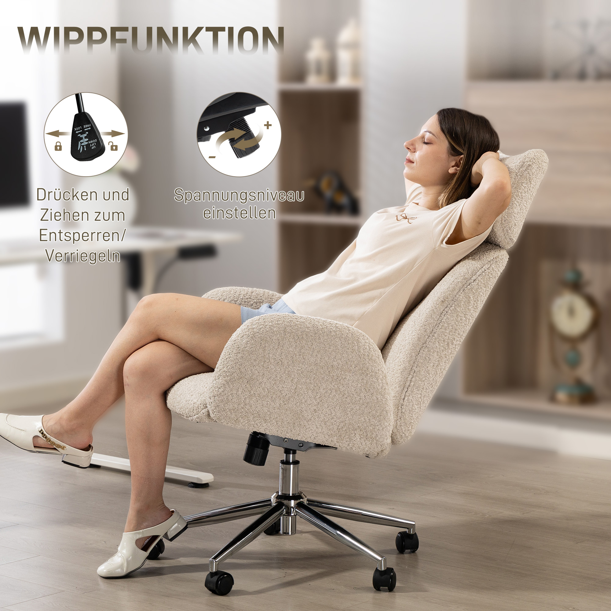 Bürostuhl mit verstellbarer Kopfstütze, ergonomischer Schreibtischstuhl, Kippfunktion, höhenverstellbar, Grauweiß