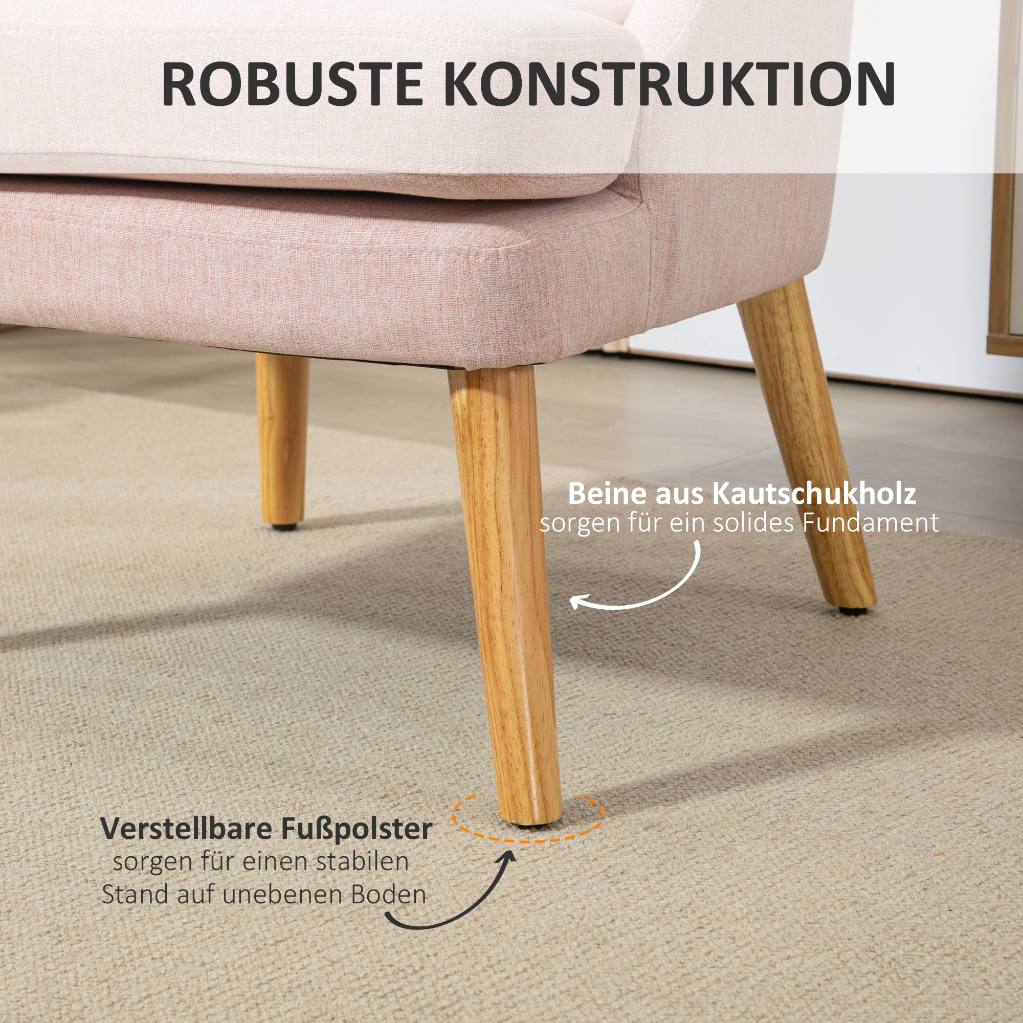 Akzentsessel im skandinavischen Stil, Samt, 25D-Schaumstoff, Hevea-Holzbeine, Beige, 63x69x79,5 cm