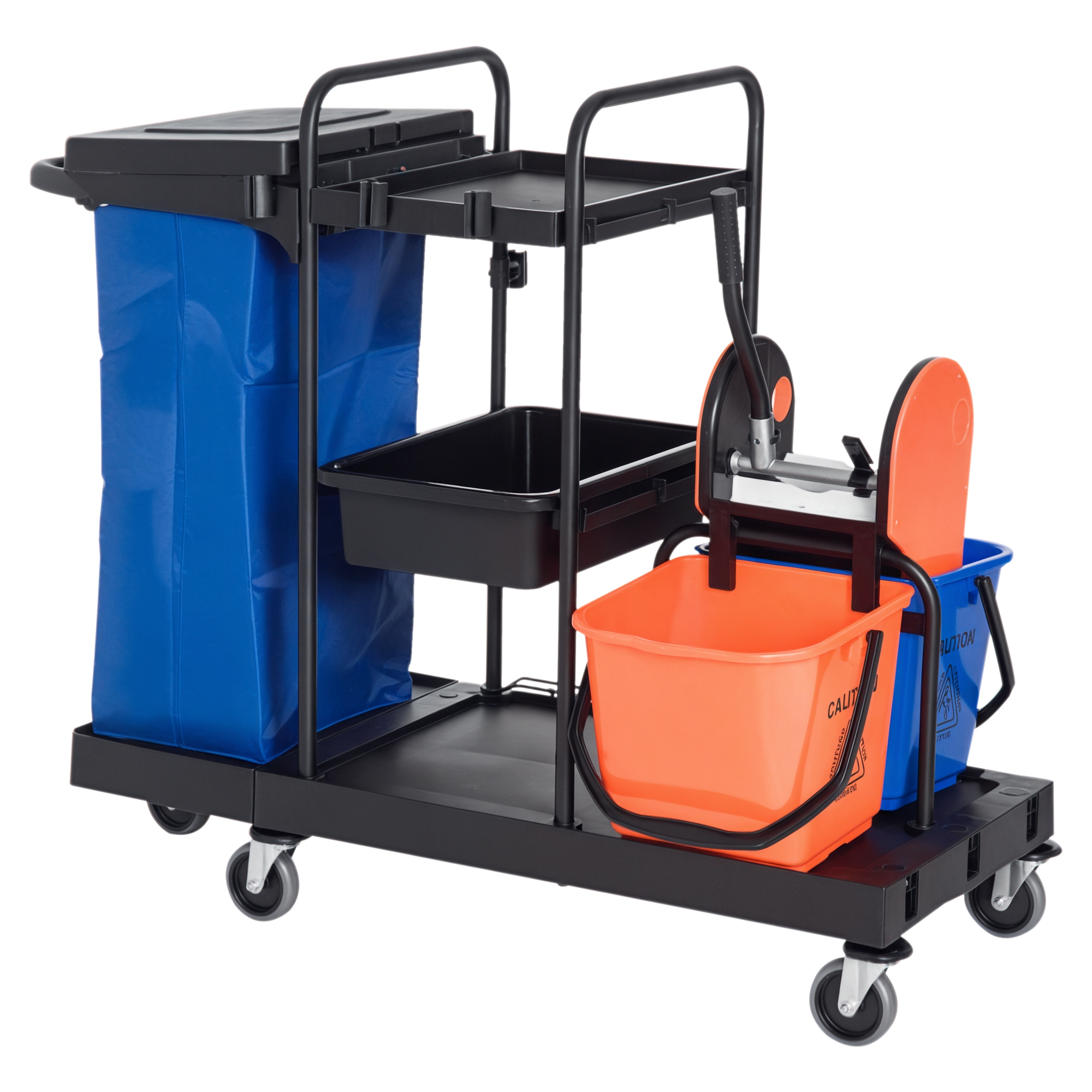 Putzwagen Reinigungswagen Wischwagen Systemwagen mit 4 leichtgängigen Rollen Schwarz+Blau+Orange 111 × 63,3 × 103 cm