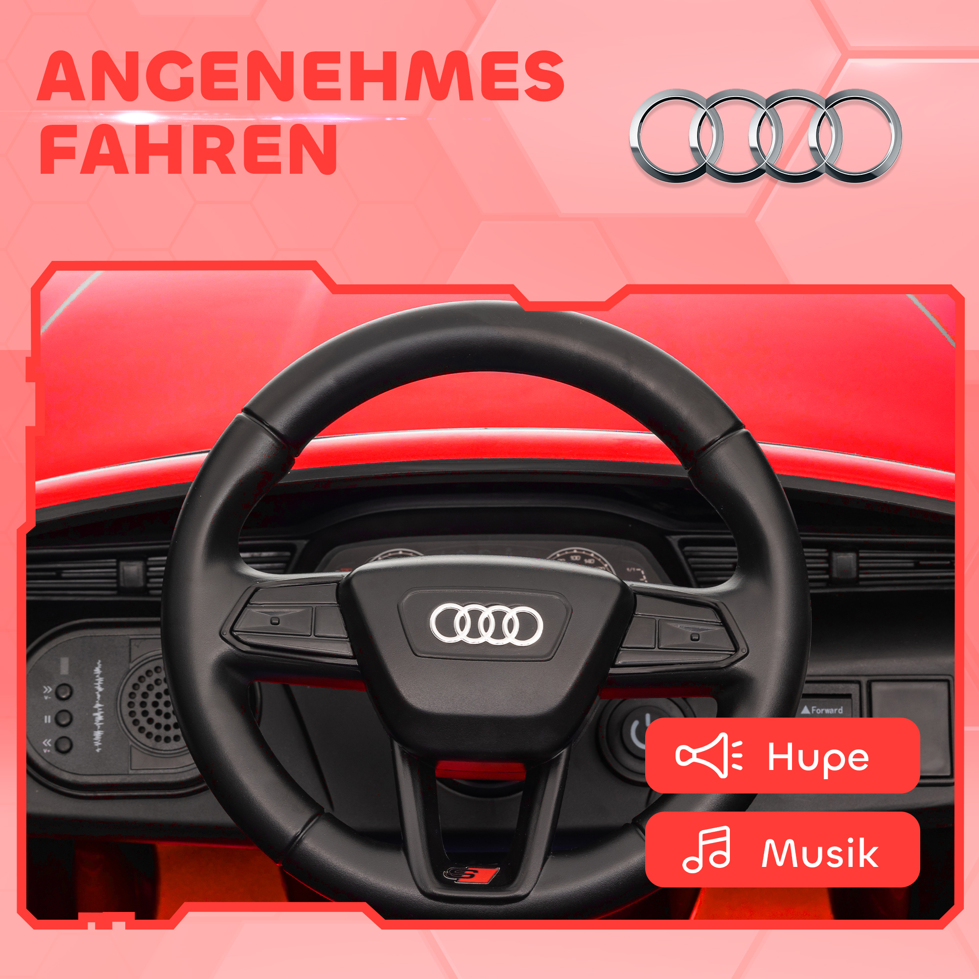Kinderfahrzeug Audi Q8, 3-5 km/h, Fernsteuerung, Scheinwerfer, Musik, rot