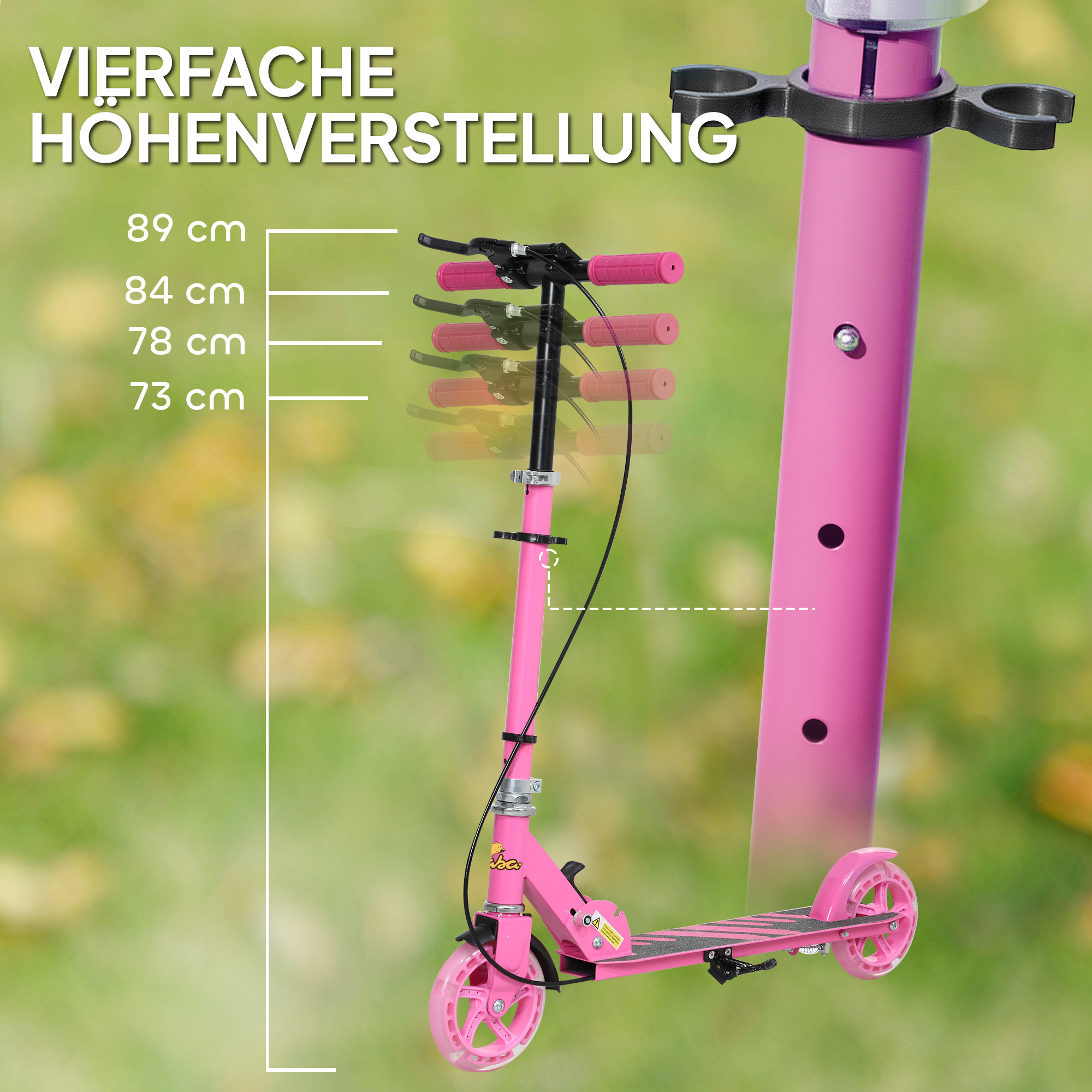 Kinderroller, Doppelte Bremsen, Metallrahmen, Fußstütze, faltbar, 3-8 Jahre, Rosa