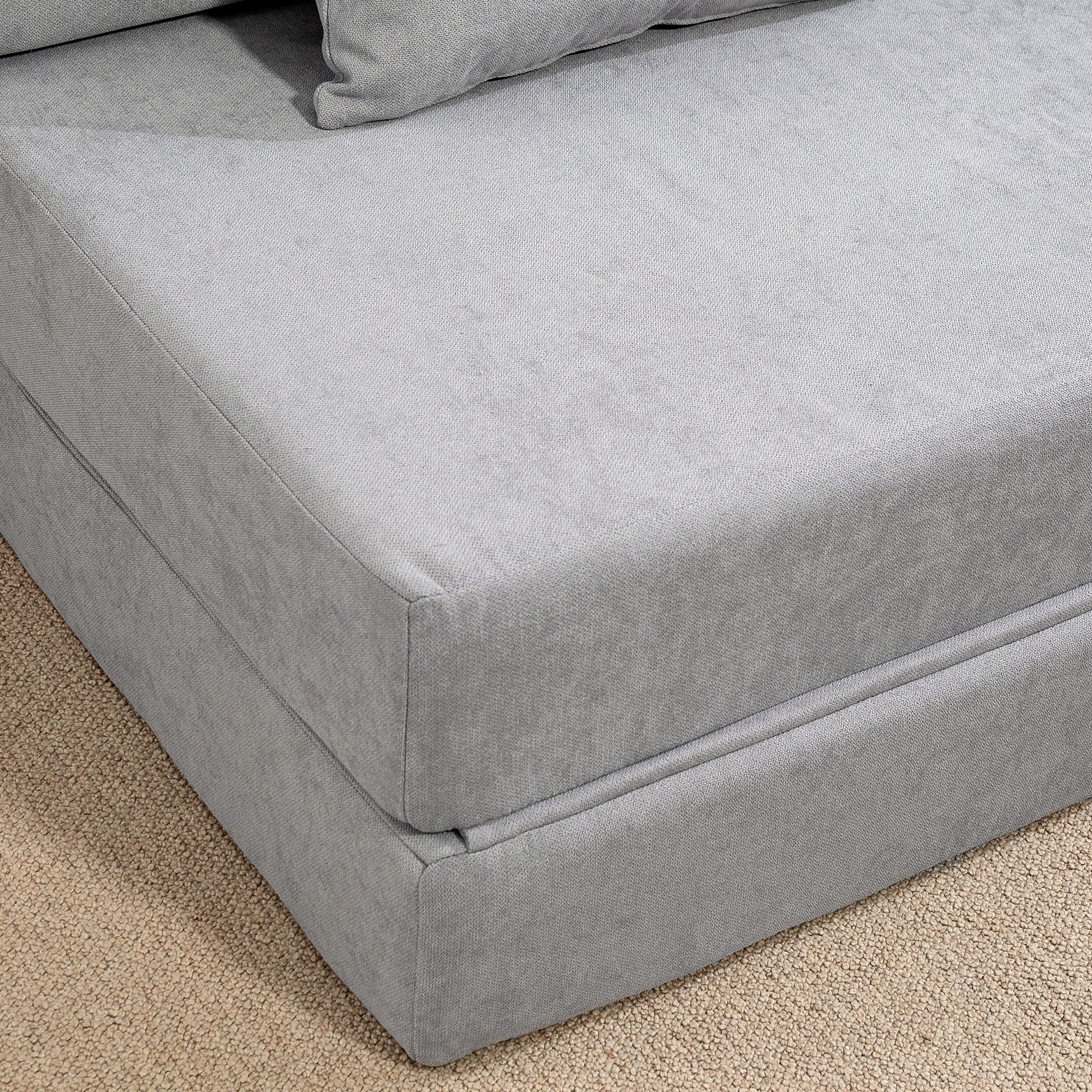 Bodensofa, Polstercouch, in Matratze umwandelbar, Schaumstoff, Kissen, Hellgrau