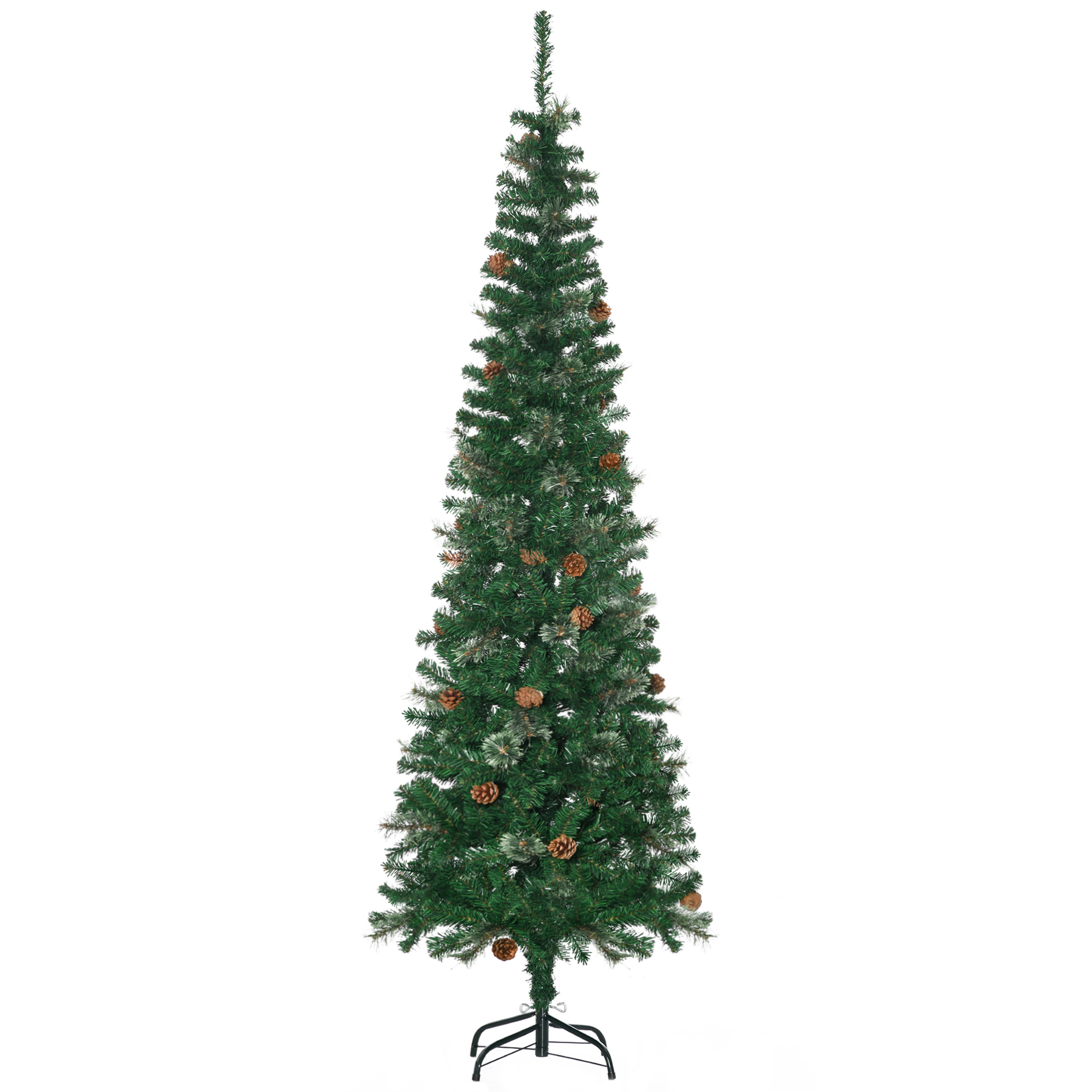 Künstlicher Weihnachtsbaum, schlank, Tannenzapfen, flammenhemmend, 54 x 195 cm, Grün