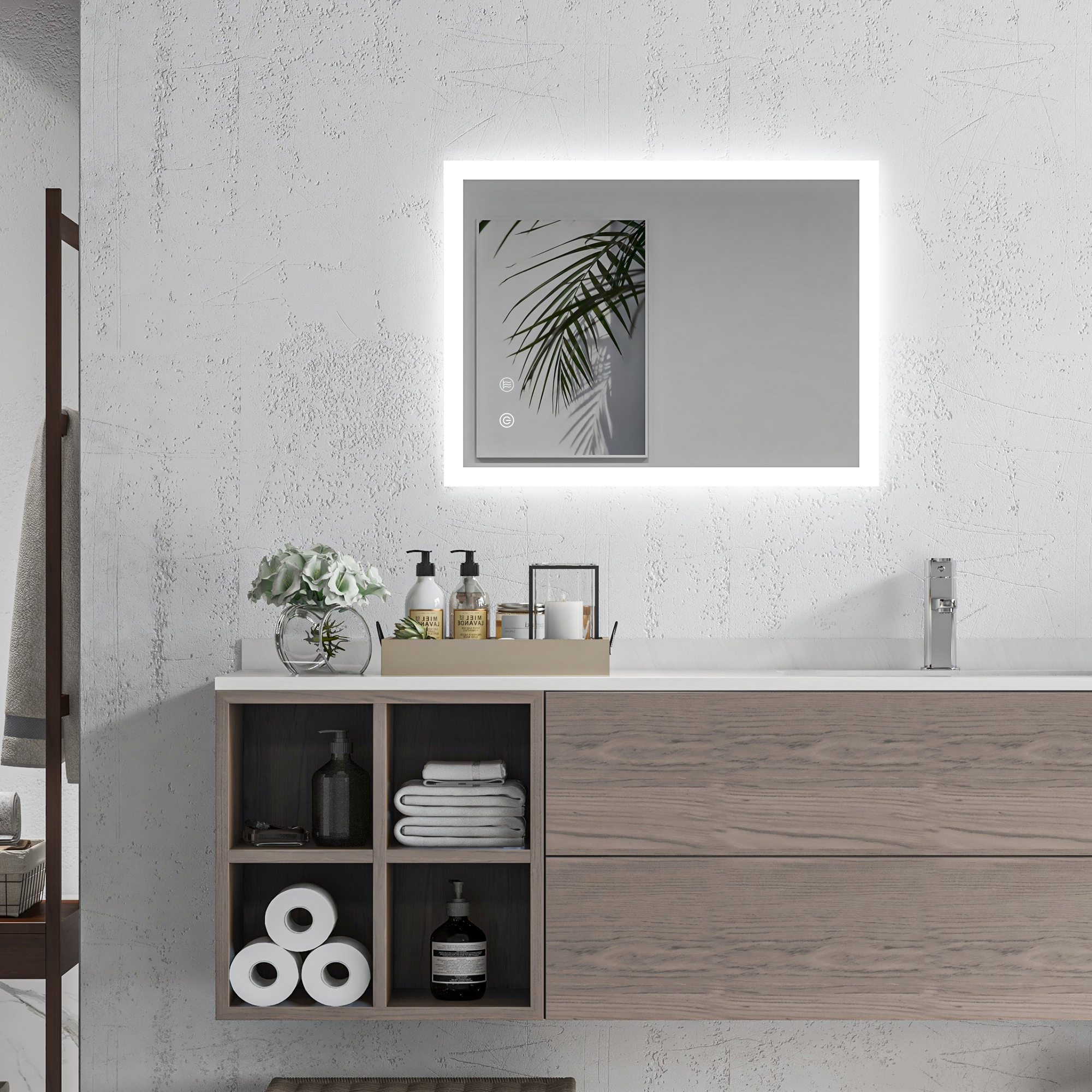 LED Badezimmerspiegel, Hintergrundbeleuchtung, Touch-Funktion, Memory-Funktion, kein Beschlagen, 70 x 50 cm